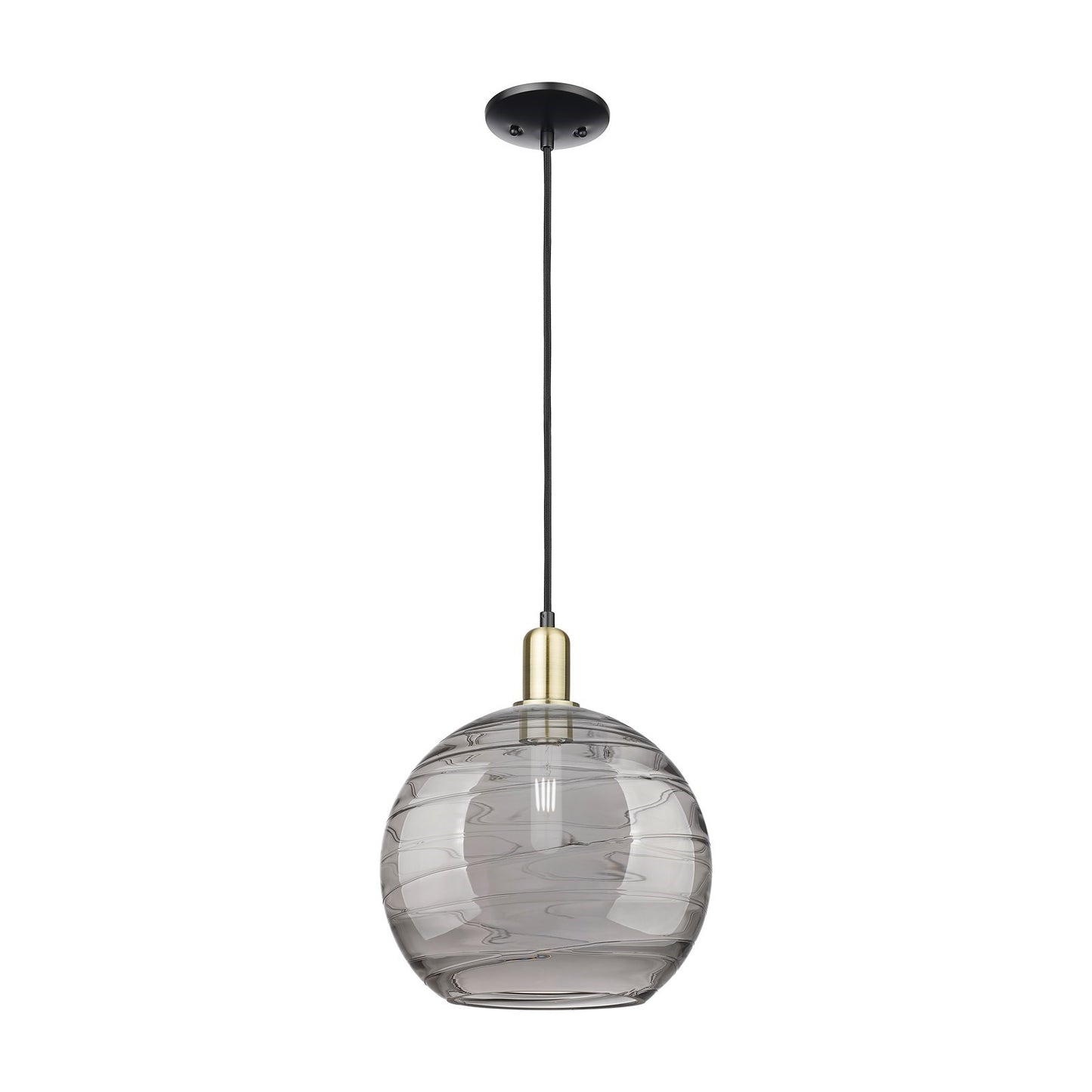 Innovations Athens Deco Swirl 12in 1-Light Mini Pendant | Industrial Black Antique Brass and Light Smoke Glass | Kitchen | Model 716-1P-BAB-G1213-12SM