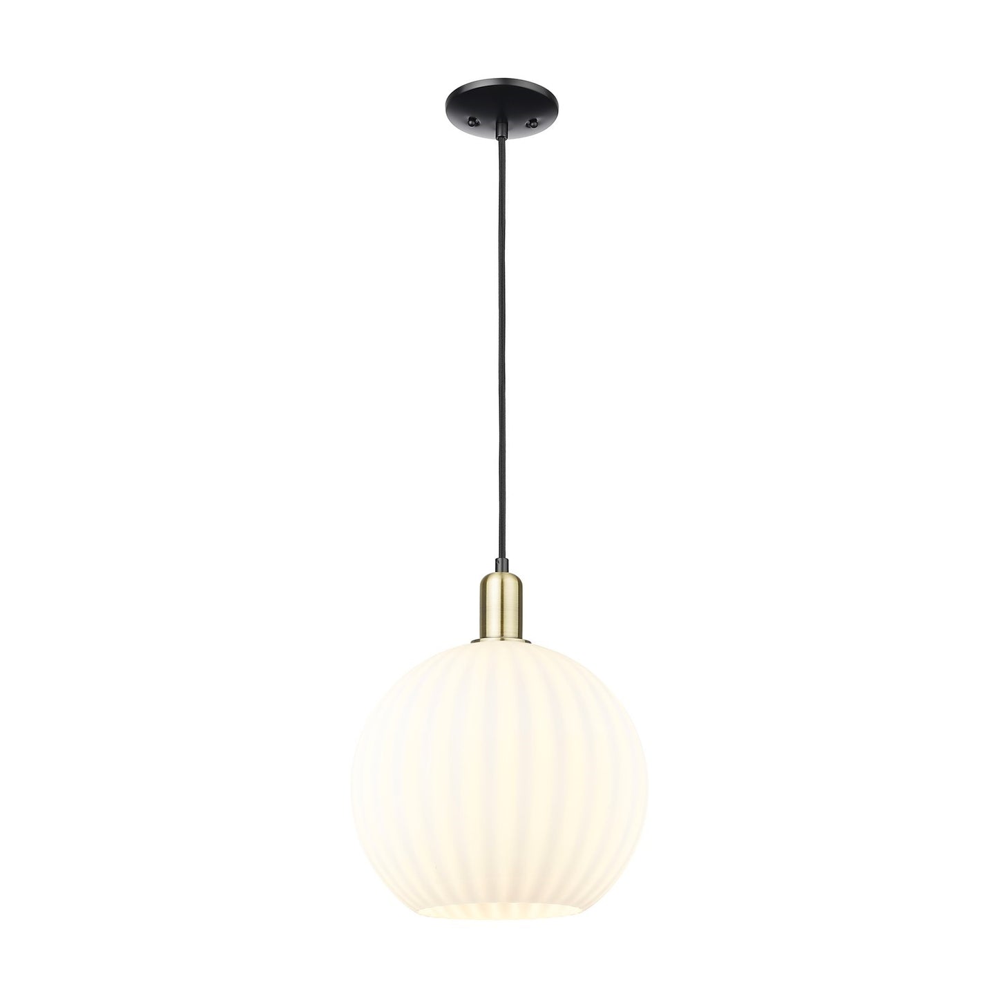 Innovations Lighting Arcadia 12in 1-Light Mini Pendant | Industrial Black Antique Brass and White Venetian Glass | Kitchen | Model 716-1P-BAB-G1217-12WV