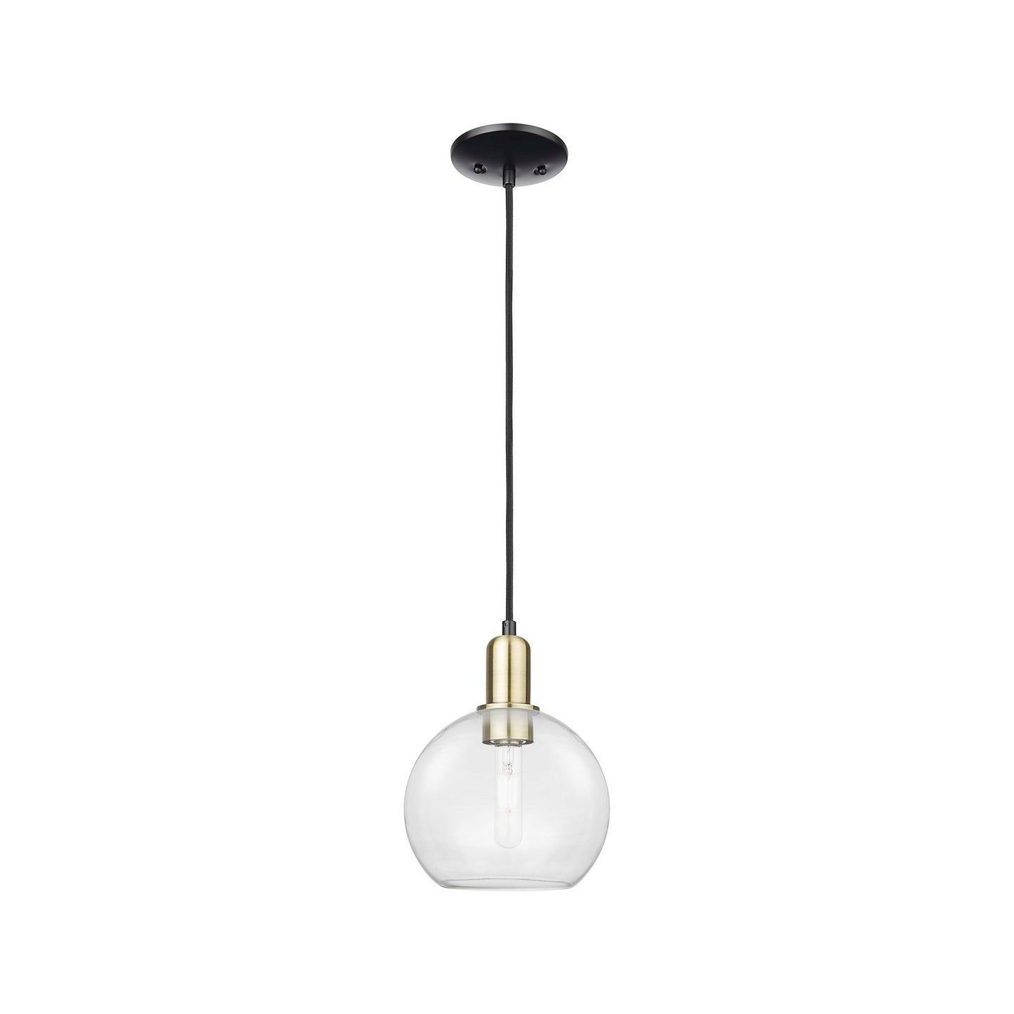 Innovations Athens 8in 1-Light Mini Pendant | Industrial Black Antique Brass Steel and Clear Glass | Kitchen Island & Dining | Model 716-1P-BAB-G122-8