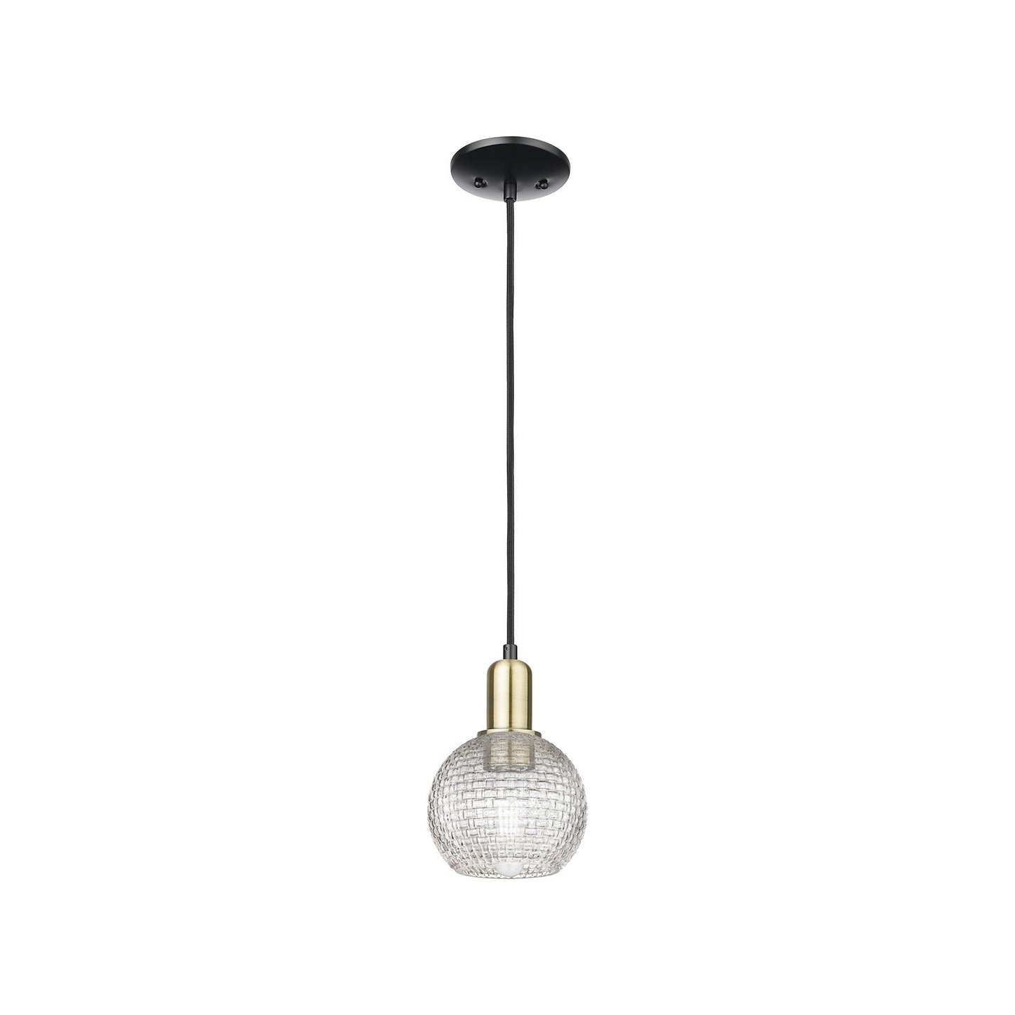 Innovations Athens 6in 1-Light Mini Pendant | Industrial Black Antique Brass Steel and Clear Basket Weave Glass | Kitchen | Model 716-1P-BAB-G122C-6CL