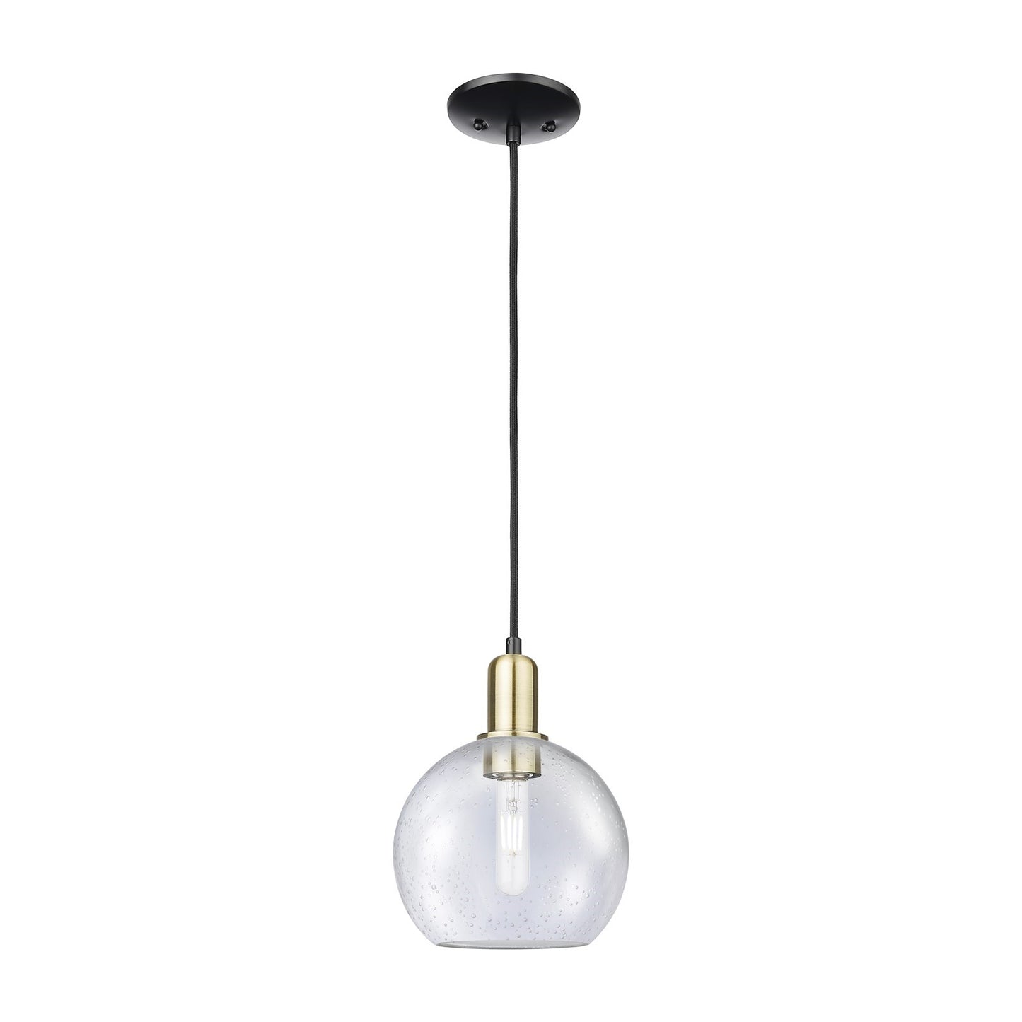 Innovations Athens 8in 1-Light Mini Pendant | Industrial Black Antique Brass Steel and Seedy Glass | Kitchen Island & Dining | Model 716-1P-BAB-G124-8