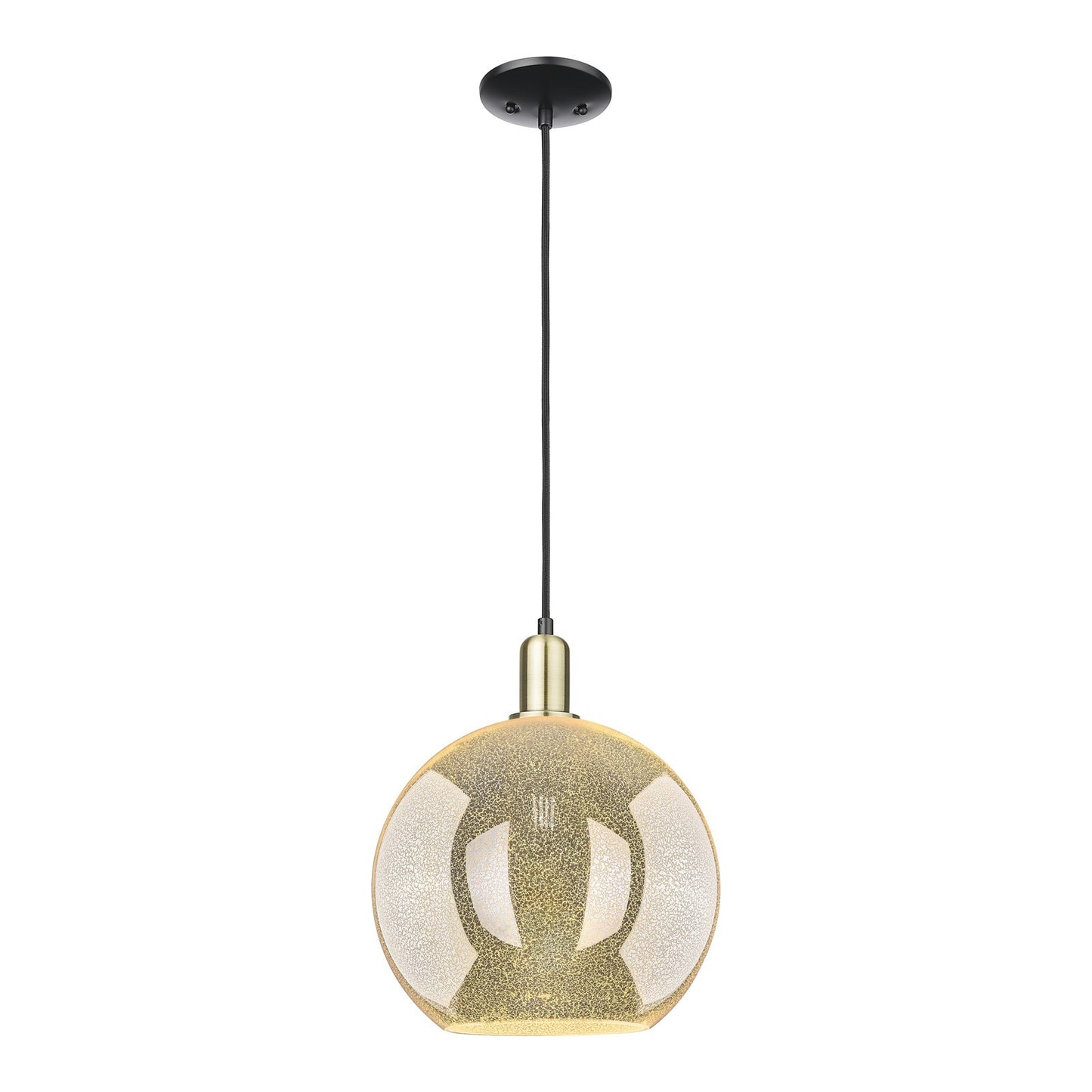 Innovations Athens 12in 1-Light Mini Pendant | Industrial Black Antique Brass and Mercury Glass | Kitchen Island & Dining Room | Model 716-1P-BAB-G128-12