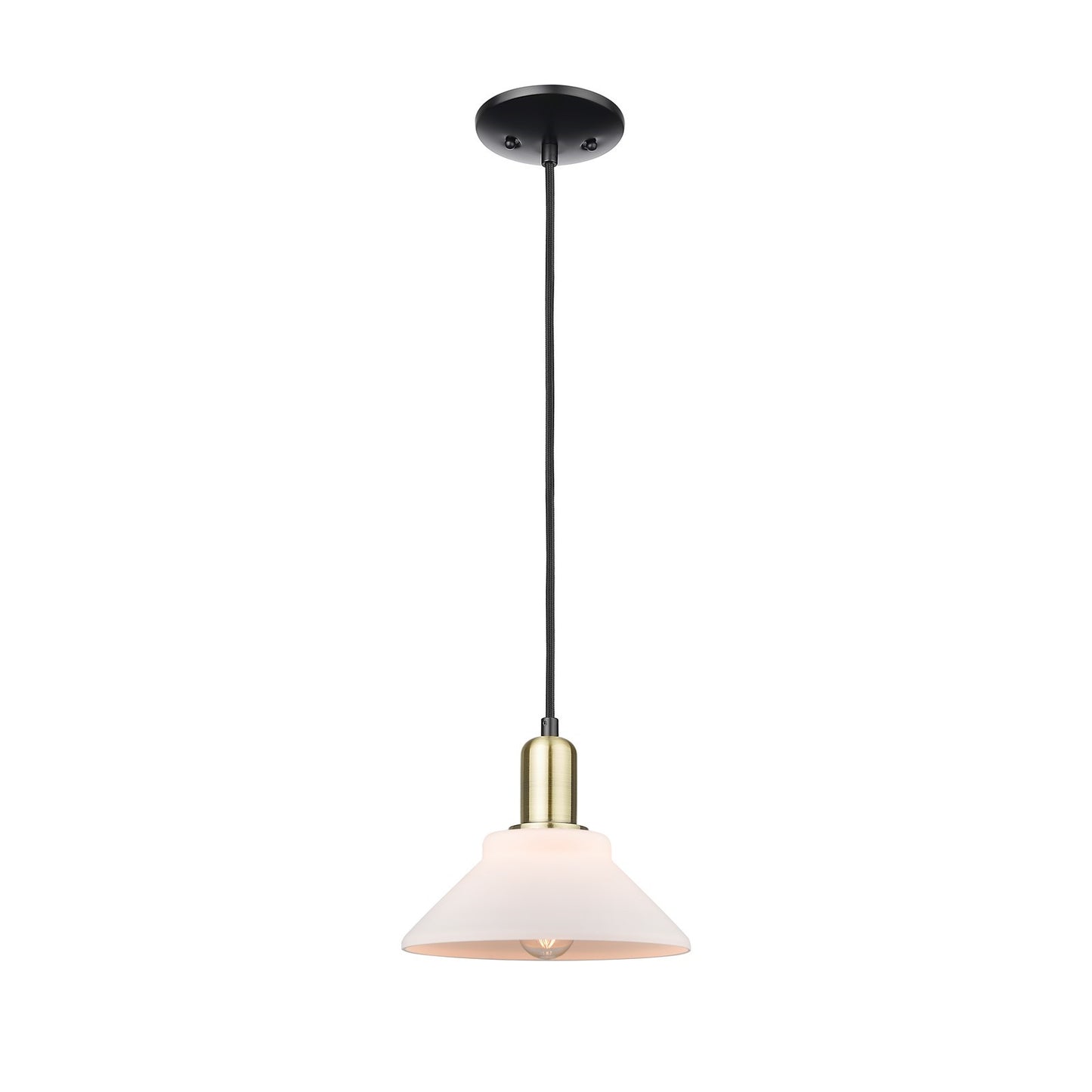 Innovations Orwell 8in 1-Light Mini Pendant | Industrial Black Antique Brass and Matte White Glass | Kitchen Island & Dining Room | Model 716-1P-BAB-G131