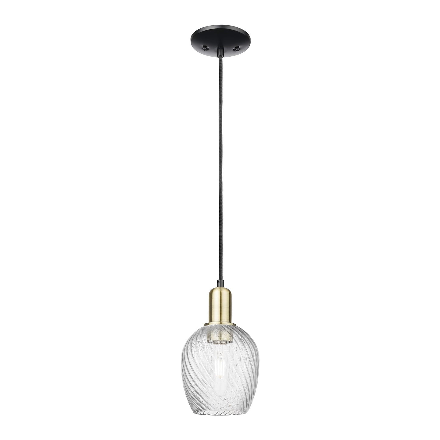 Innovations Salina 6in 1-Light Mini Pendant | Industrial Black Antique Brass and Clear Spiral Fluted Glass | Kitchen Island & | Model 716-1P-BAB-G292