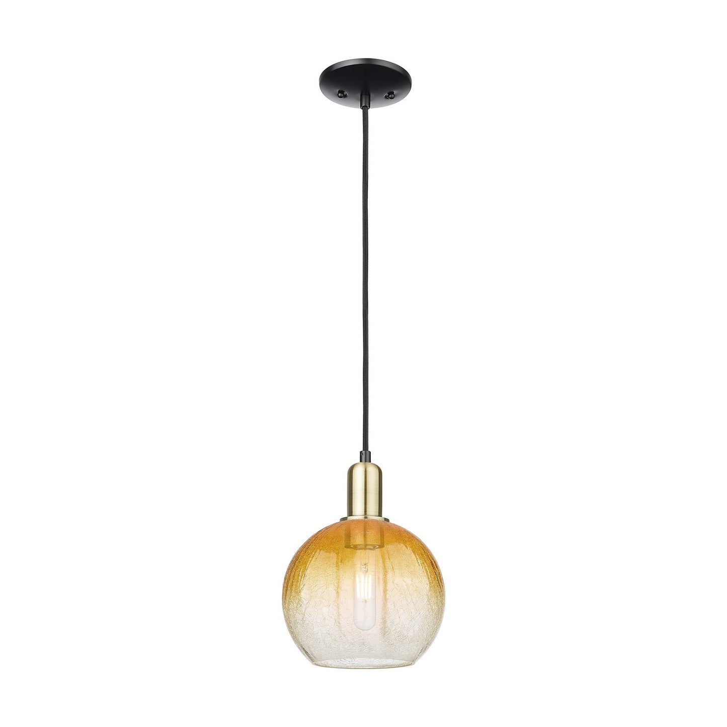 Innovations Brookhaven Globe 8in 1-Light Mini Pendant | Industrial Black Antique Brass and Amber Glass | Kitchen Island & | Model 716-1P-BAB-G483-8AM
