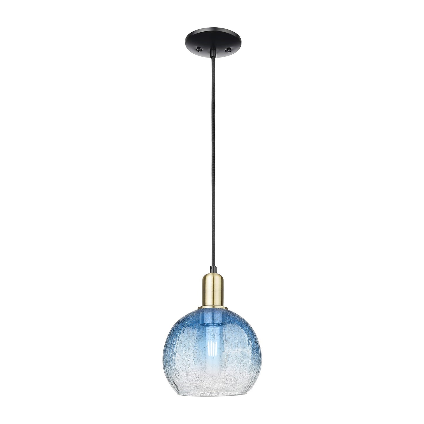 Innovations Brookhaven Globe 8in 1-Light Mini Pendant | Industrial Black Antique Brass and Sapphire Blue Glass | Kitchen | Model 716-1P-BAB-G483-8SB