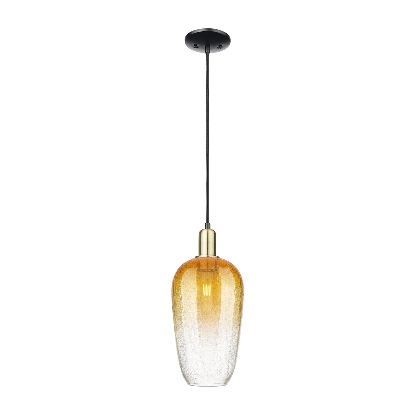 Innovations Brookhaven Flute 7in 1-Light Mini Pendant | Industrial Black Antique Brass and Amber Glass | Kitchen Island & | Model 716-1P-BAB-G484-7AM