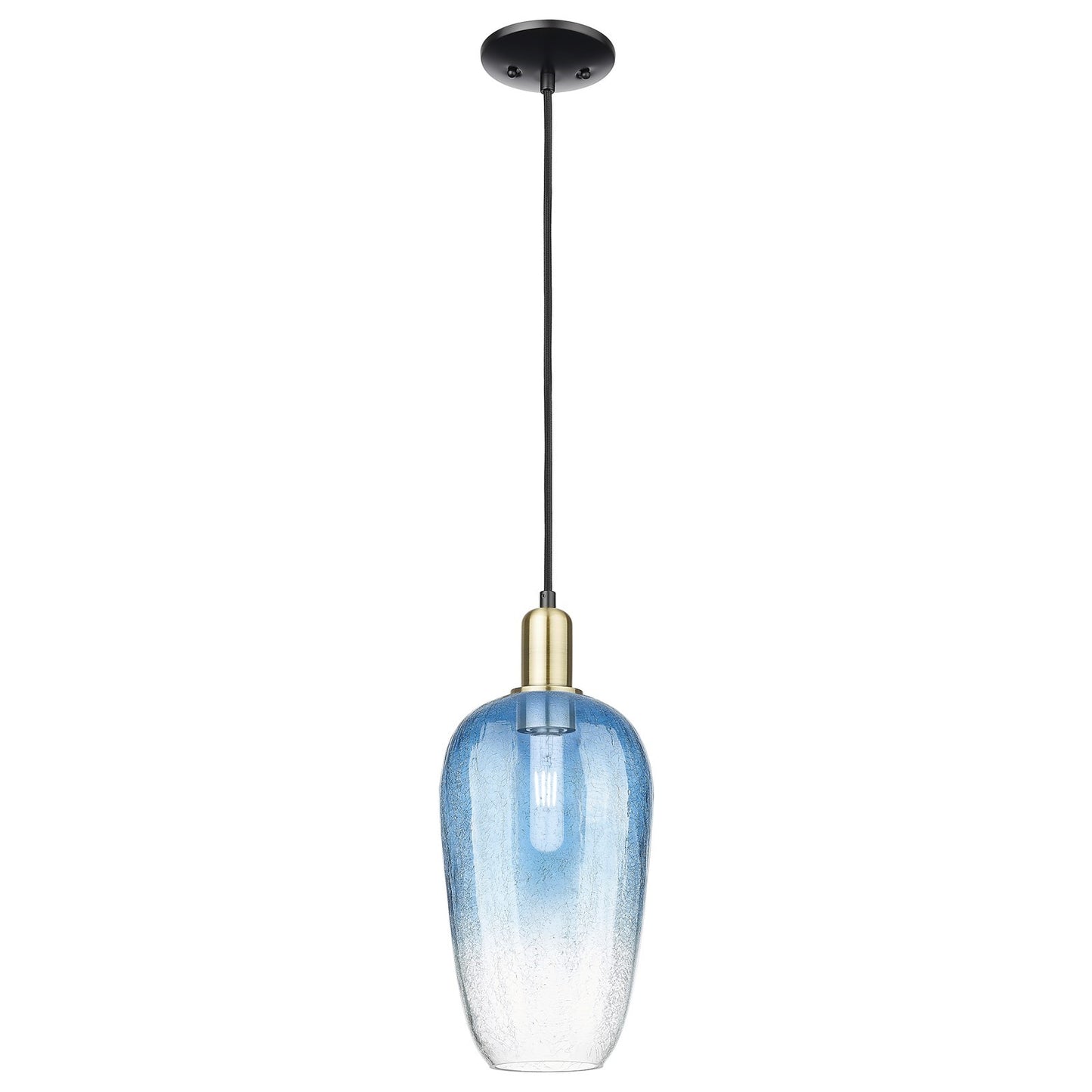 Innovations Brookhaven Flute 7in 1-Light Mini Pendant | Industrial Black Antique Brass and Sapphire Blue Glass | Kitchen | Model 716-1P-BAB-G484-7SB
