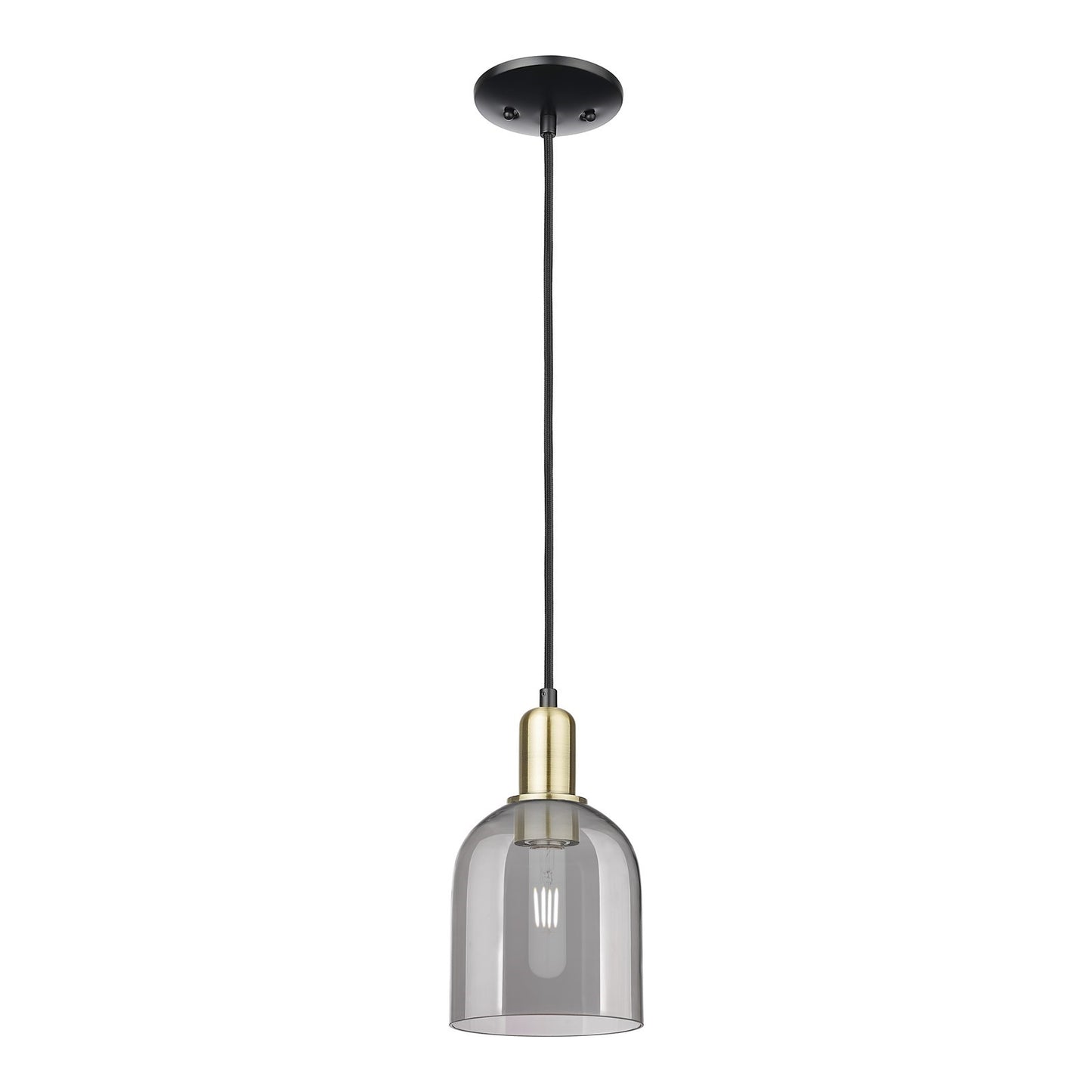 Innovations Bella 6in 1-Light Mini Pendant | Industrial Black Antique Brass Steel and Light Smoke Glass | Kitchen Island | 5.5 | Model 716-1P-BAB-G558-6SM