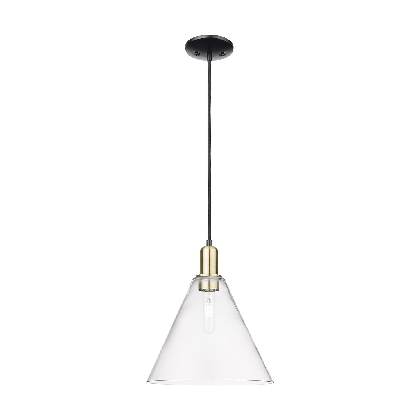 Innovations Berkshire Glass 12in 1-Light Mini Pendant | Industrial Black Antique Brass and Clear Glass | Kitchen Island & | Model 716-1P-BAB-GBC-122