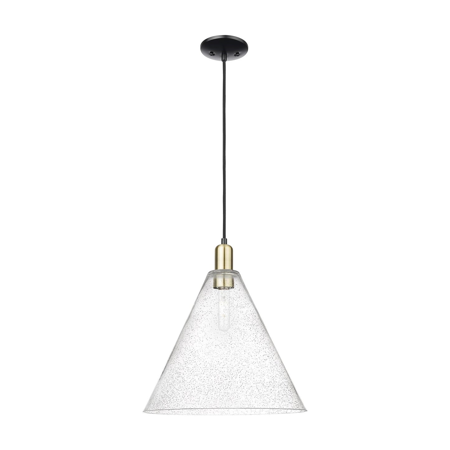 Innovations Berkshire Glass 16in 1-Light Mini Pendant | Industrial Black Antique Brass and Seedy Glass | Kitchen Island & | Model 716-1P-BAB-GBC-164