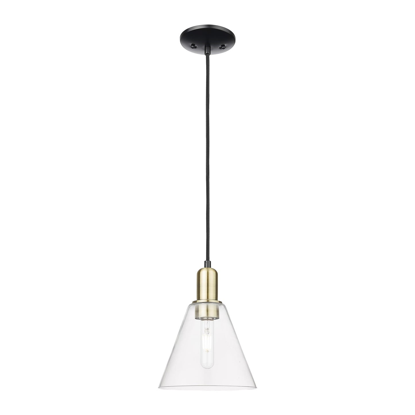Innovations Berkshire Glass 8in 1-Light Mini Pendant | Industrial Black Antique Brass and Clear Glass | Kitchen Island & Dining | Model 716-1P-BAB-GBC-82