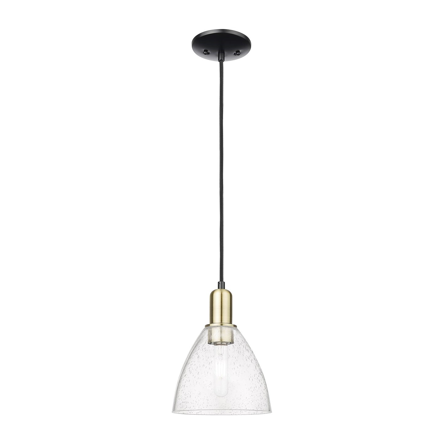 Innovations Bristol 8in 1-Light Mini Pendant | Industrial Black Antique Brass and Seedy Glass | Kitchen Island & Dining Room | Model 716-1P-BAB-GBD-754