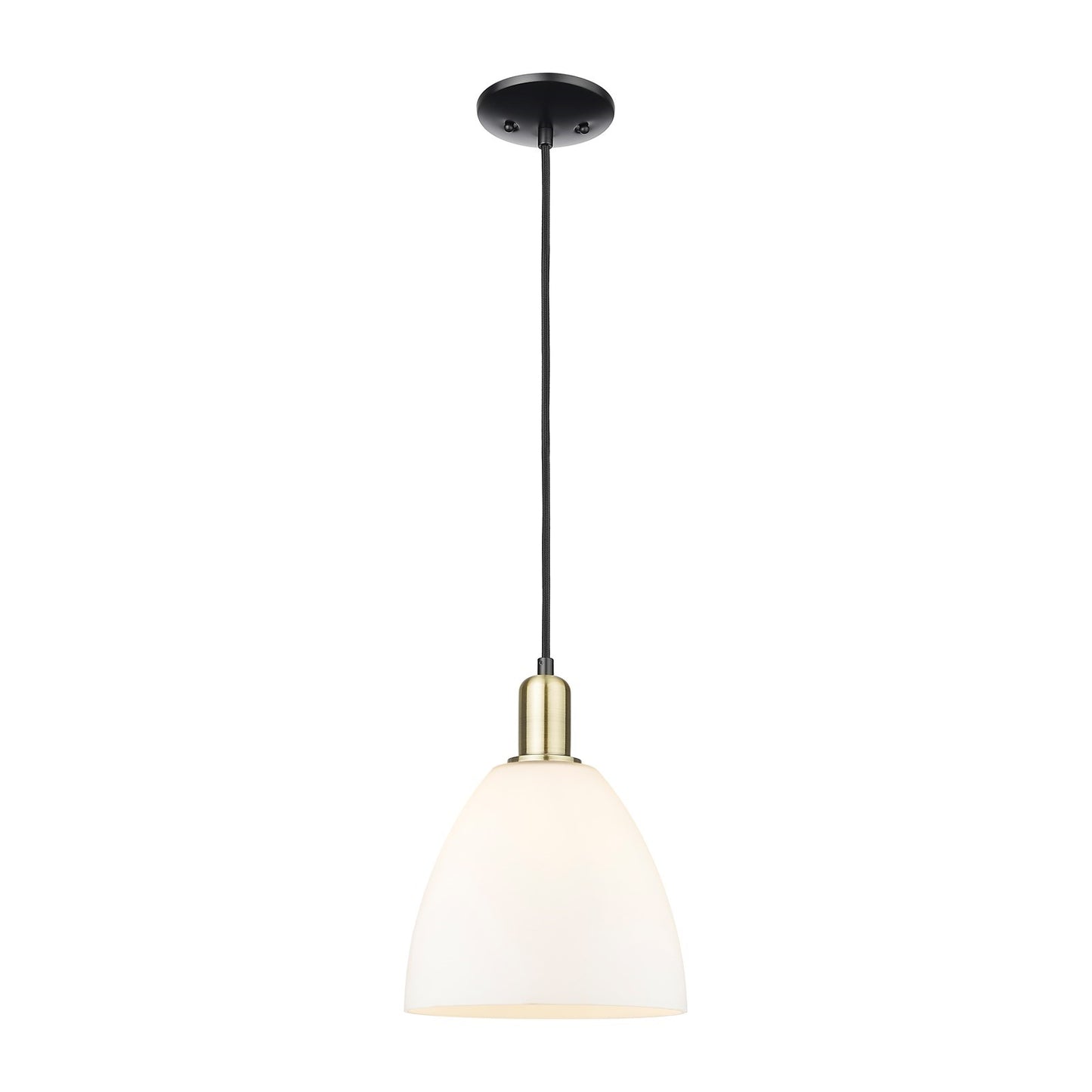 Innovations Bristol 9in 1-Light Mini Pendant | Industrial Black Antique Brass Steel and Matte White Glass | Kitchen Island & | Model 716-1P-BAB-GBD-91