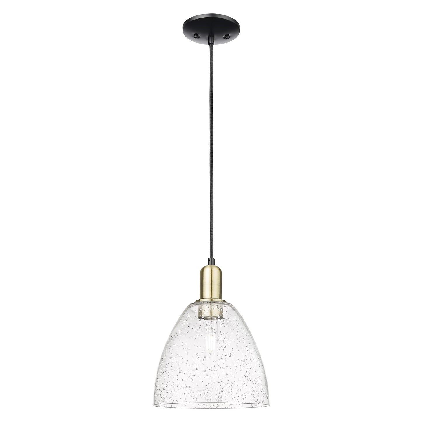 Innovations Bristol 9in 1-Light Mini Pendant | Industrial Black Antique Brass Steel and Seedy Glass | Kitchen Island & Dining | Model 716-1P-BAB-GBD-94