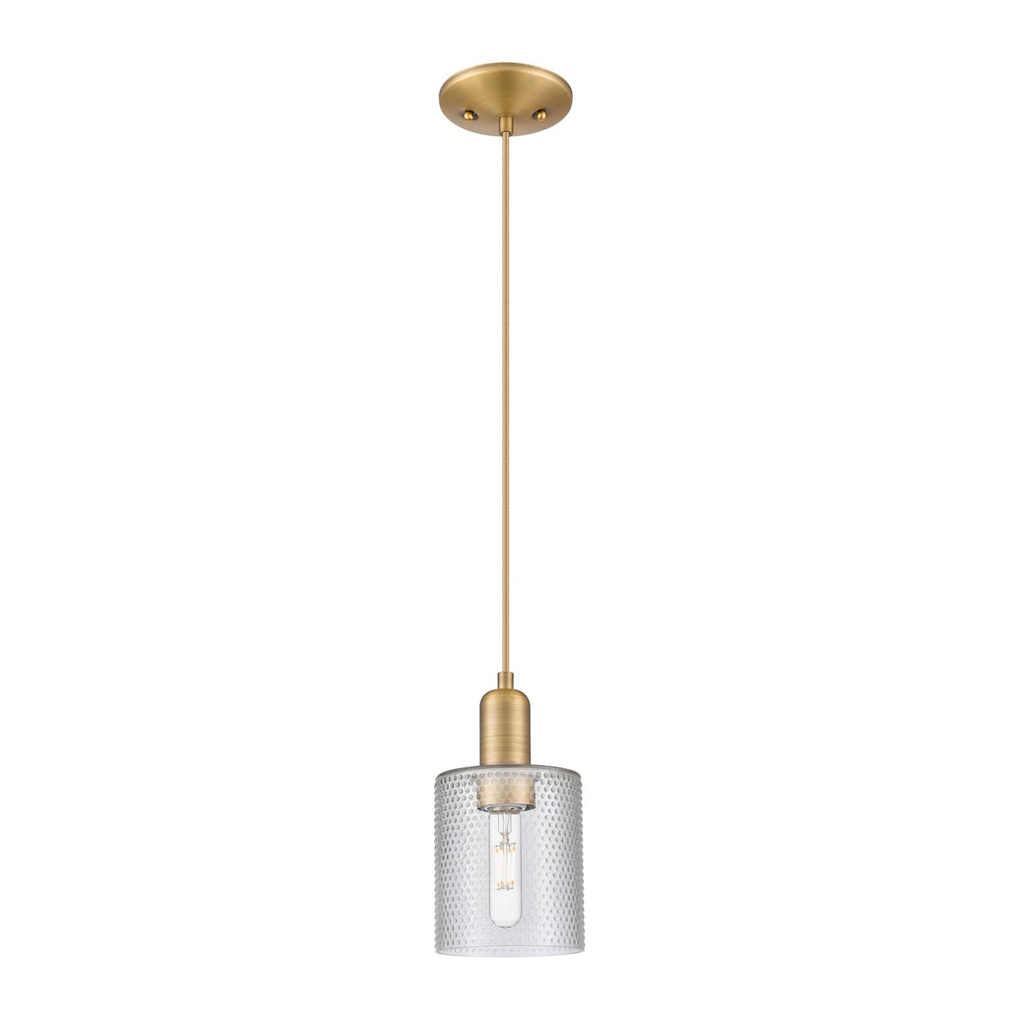 Innovations Cobbleskill 5in 1-Light Mini Pendant | Industrial Brushed Brass Steel and Clear Glass | Kitchen Island & Dining Room | Model 716-1P-BB-G112