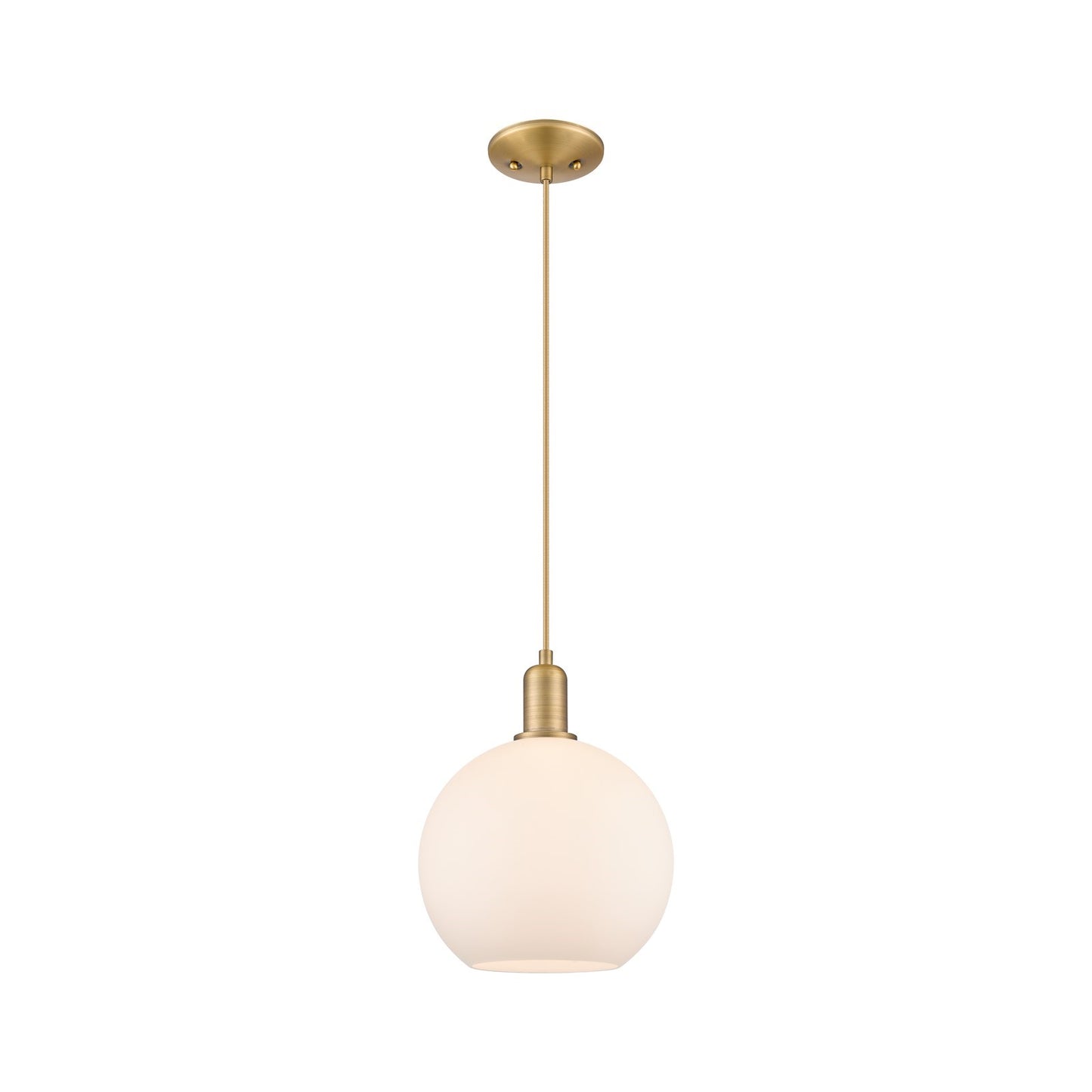Innovations Athens 10in 1-Light Mini Pendant | Industrial Brushed Brass and Matte White Glass | Kitchen Island & Dining Room | Model 716-1P-BB-G121-10