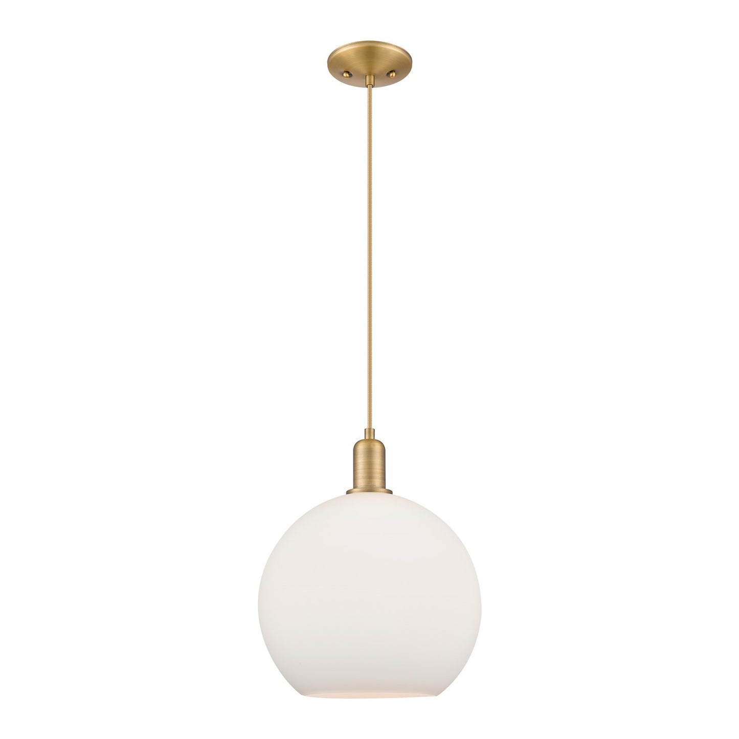 Innovations Athens 12in 1-Light Mini Pendant | Industrial Brushed Brass and Matte White Glass | Kitchen Island & Dining Room | Model 716-1P-BB-G121-12