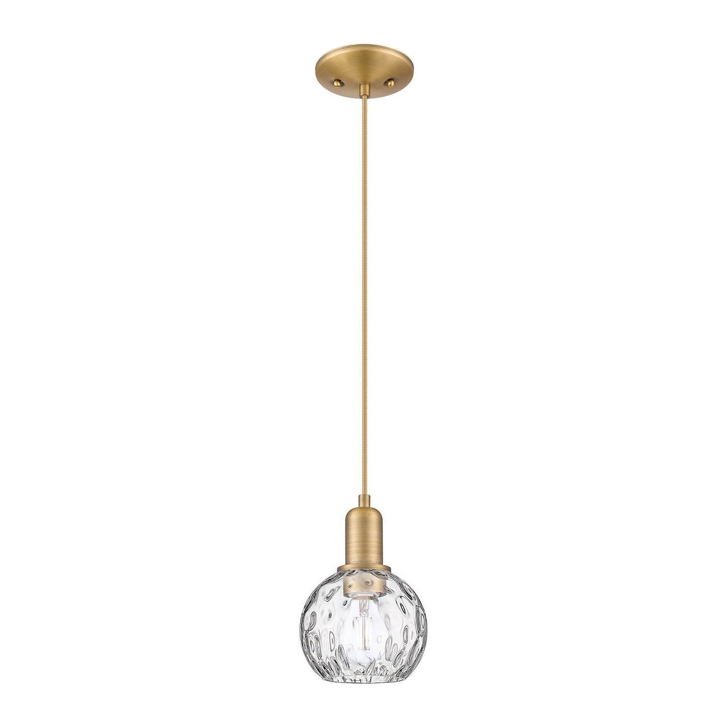 Innovations Athens Water Glass 6in 1-Light Mini Pendant | Industrial Brushed Brass and Clear Water Glass | Kitchen Island & | Model 716-1P-BB-G1215-6