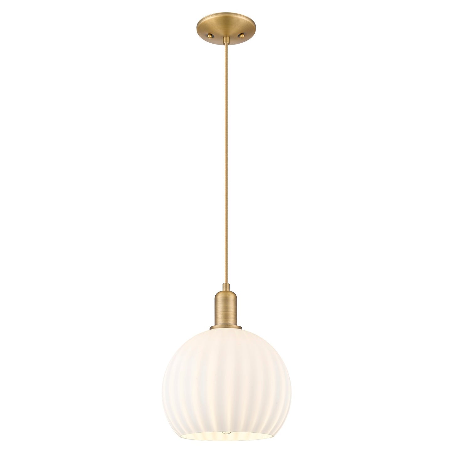 Innovations Lighting Arcadia 10in 1-Light Mini Pendant | Industrial Brushed Brass and White Venetian Glass | Kitchen Island & | Model 716-1P-BB-G1217-10WV