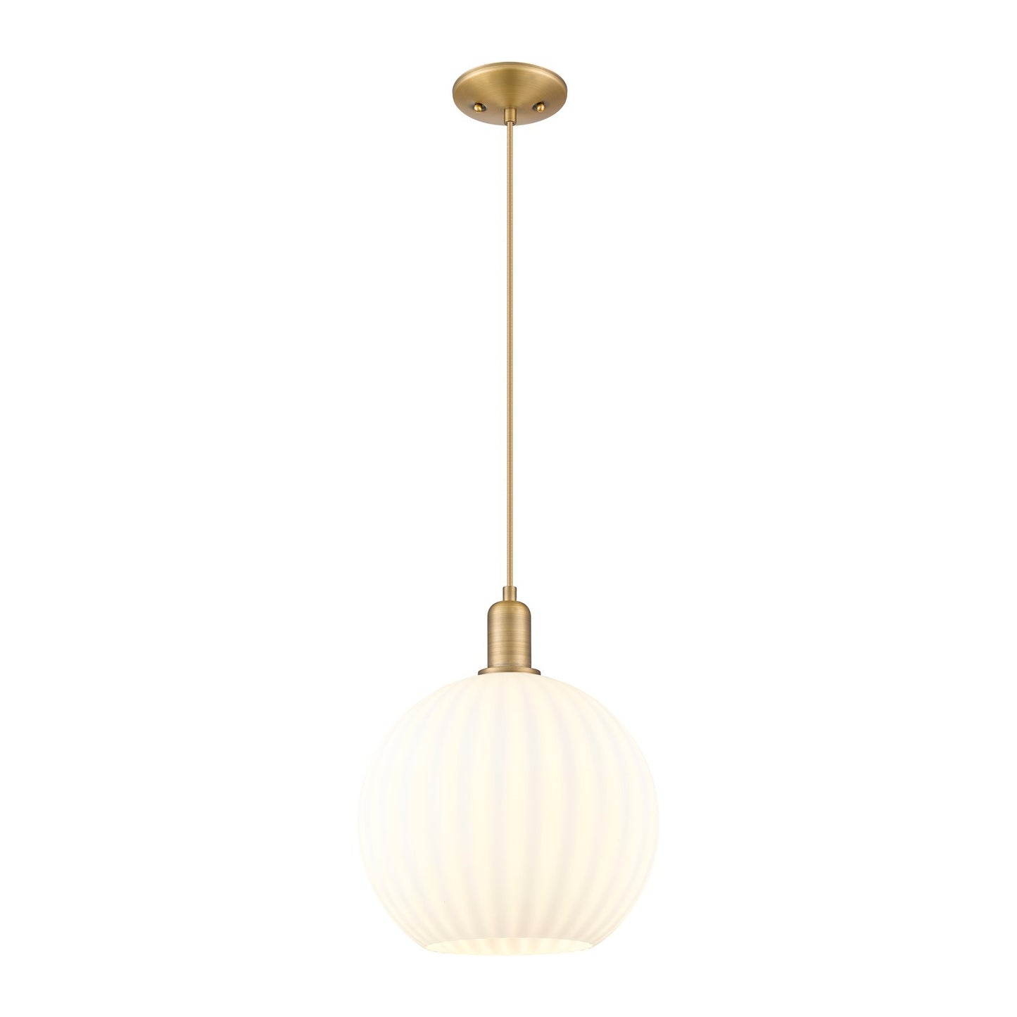 Innovations Lighting White Venetian 12in 1-Light Mini Pendant | Industrial Brushed Brass and White Glass | Kitchen Island & | Model 716-1P-BB-G1217-12WV