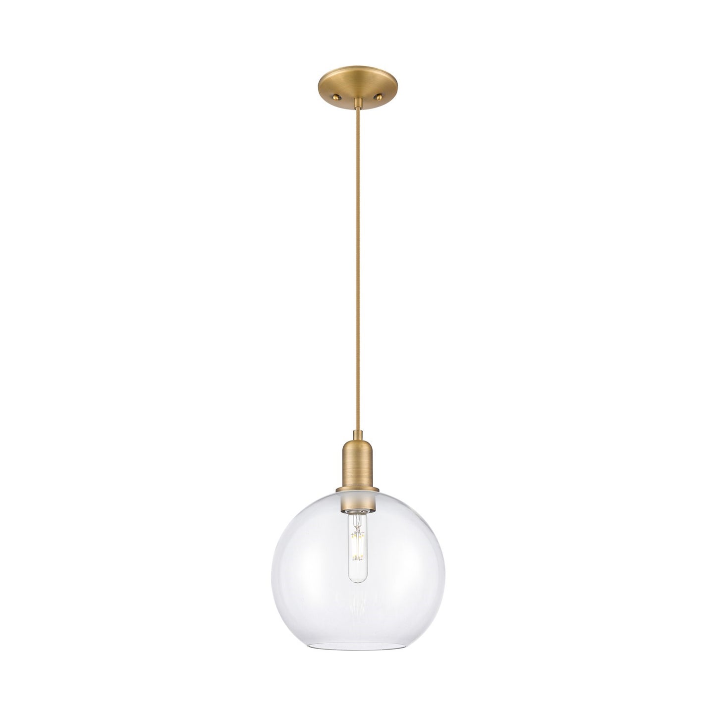 Innovations Athens 10in 1-Light Mini Pendant | Industrial Brushed Brass Steel and Clear Glass | Kitchen Island & Dining Room | Model 716-1P-BB-G122-10