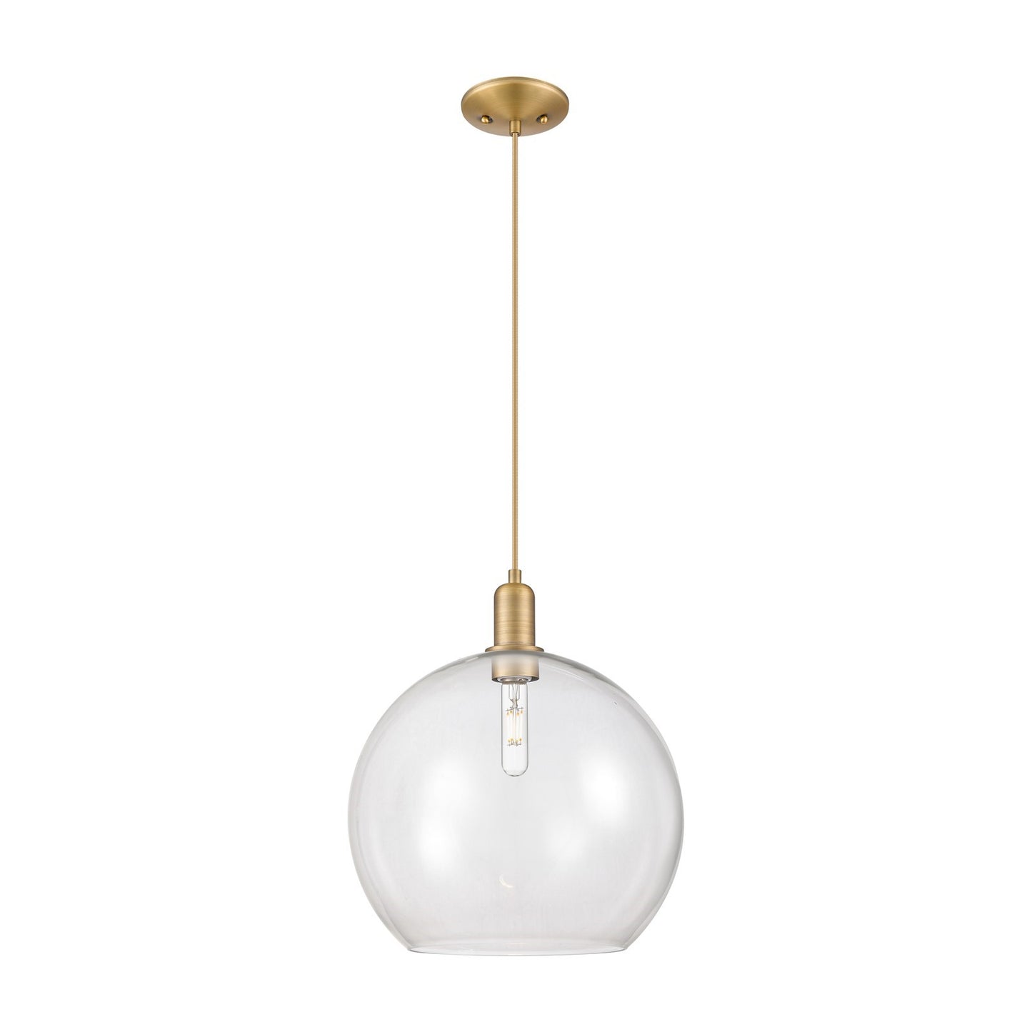 Innovations Athens 14in 1-Light Mini Pendant | Industrial Brushed Brass Steel and Clear Glass | Kitchen Island & Dining Room | Model 716-1P-BB-G122-14