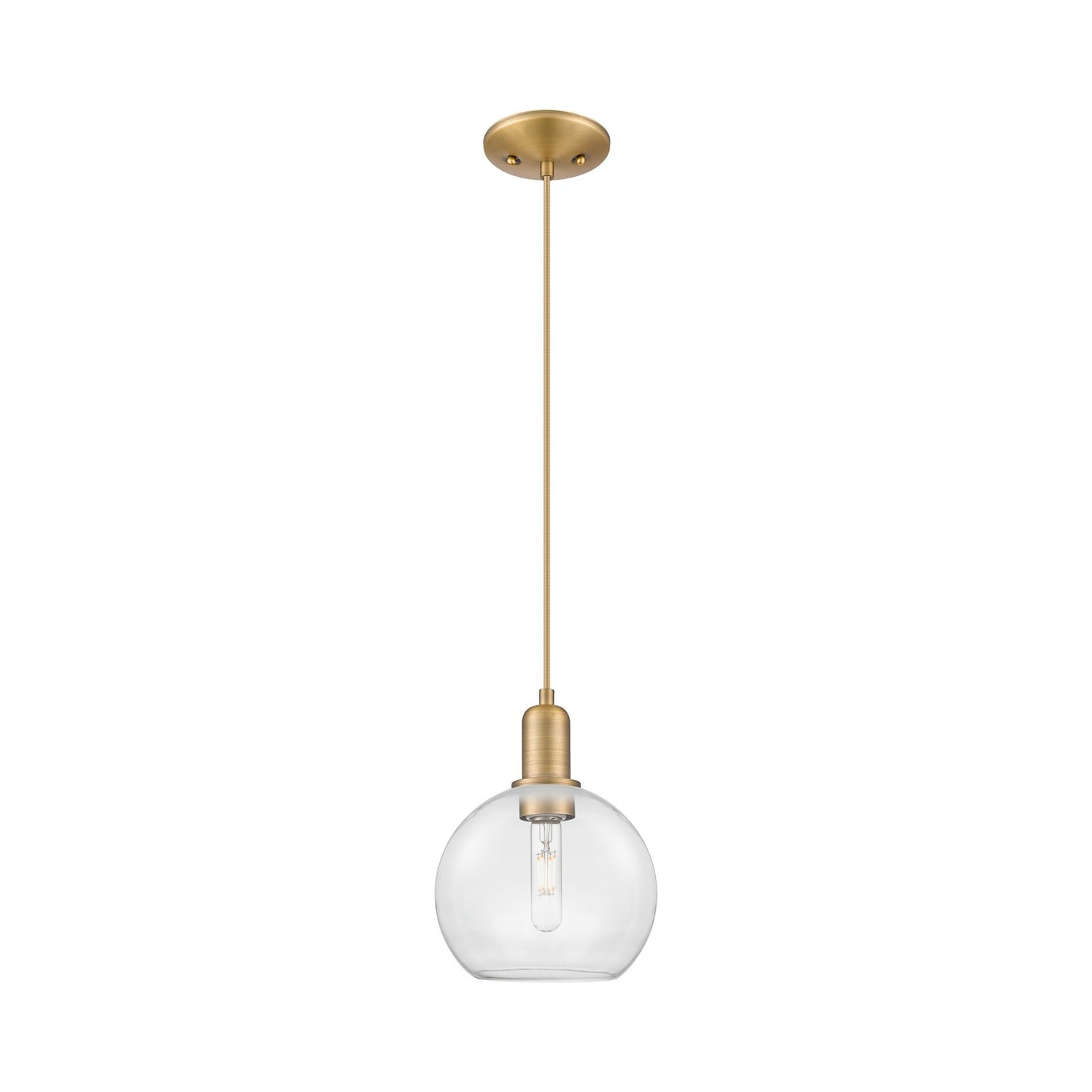 Innovations Athens 8in 1-Light Mini Pendant | Industrial Brushed Brass Steel and Clear Glass | Kitchen Island & Dining Room | 8 x | Model 716-1P-BB-G122-8