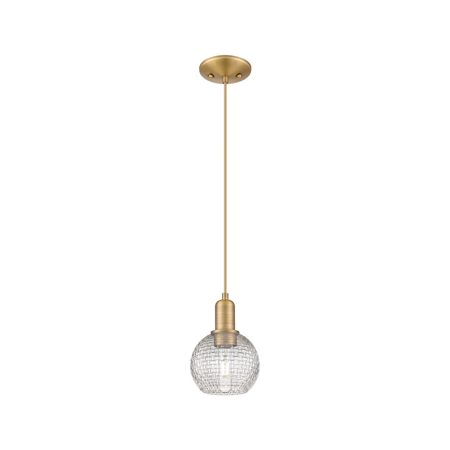 Innovations Athens 6in 1-Light Mini Pendant | Industrial Brushed Brass and Clear Basket Weave Glass | Kitchen Island & Dining | Model 716-1P-BB-G122C-6CL