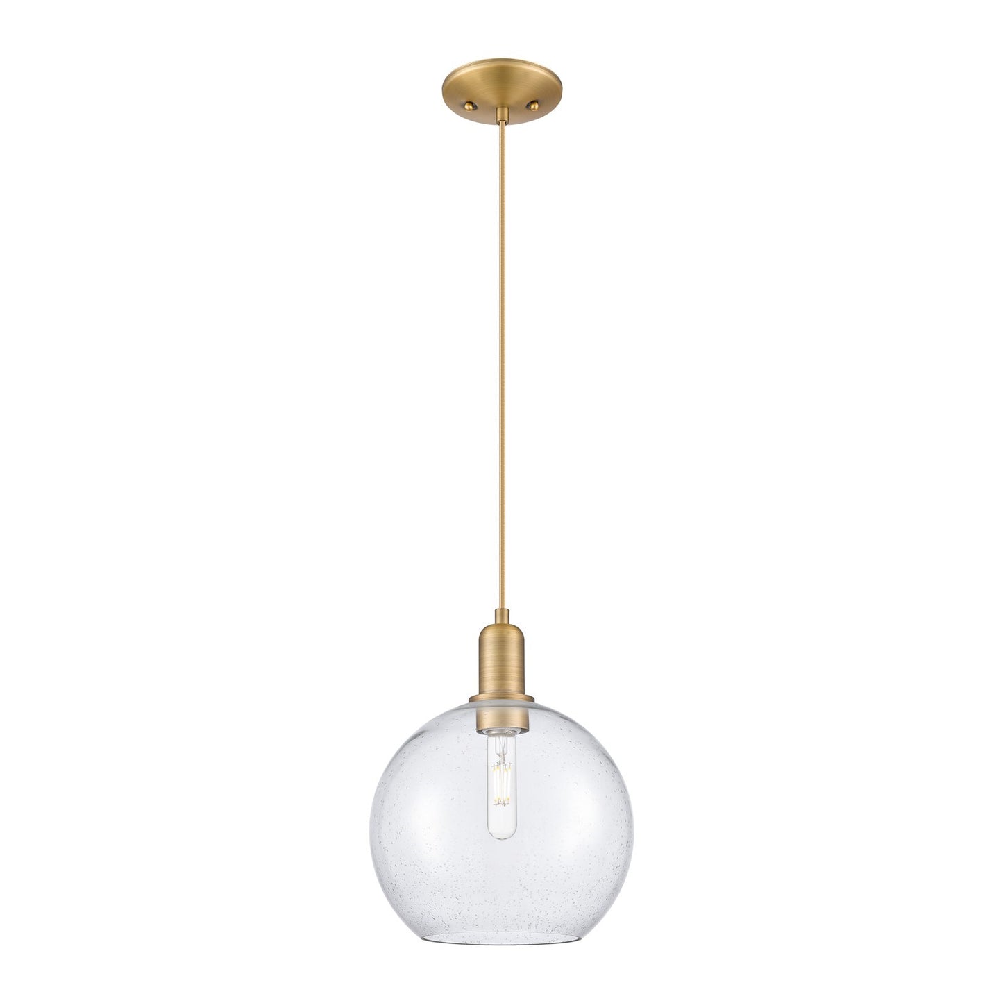 Innovations Athens 10in 1-Light Mini Pendant | Industrial Brushed Brass and Seedy Glass | Kitchen Island & Dining Room | Damp | Model 716-1P-BB-G124-10
