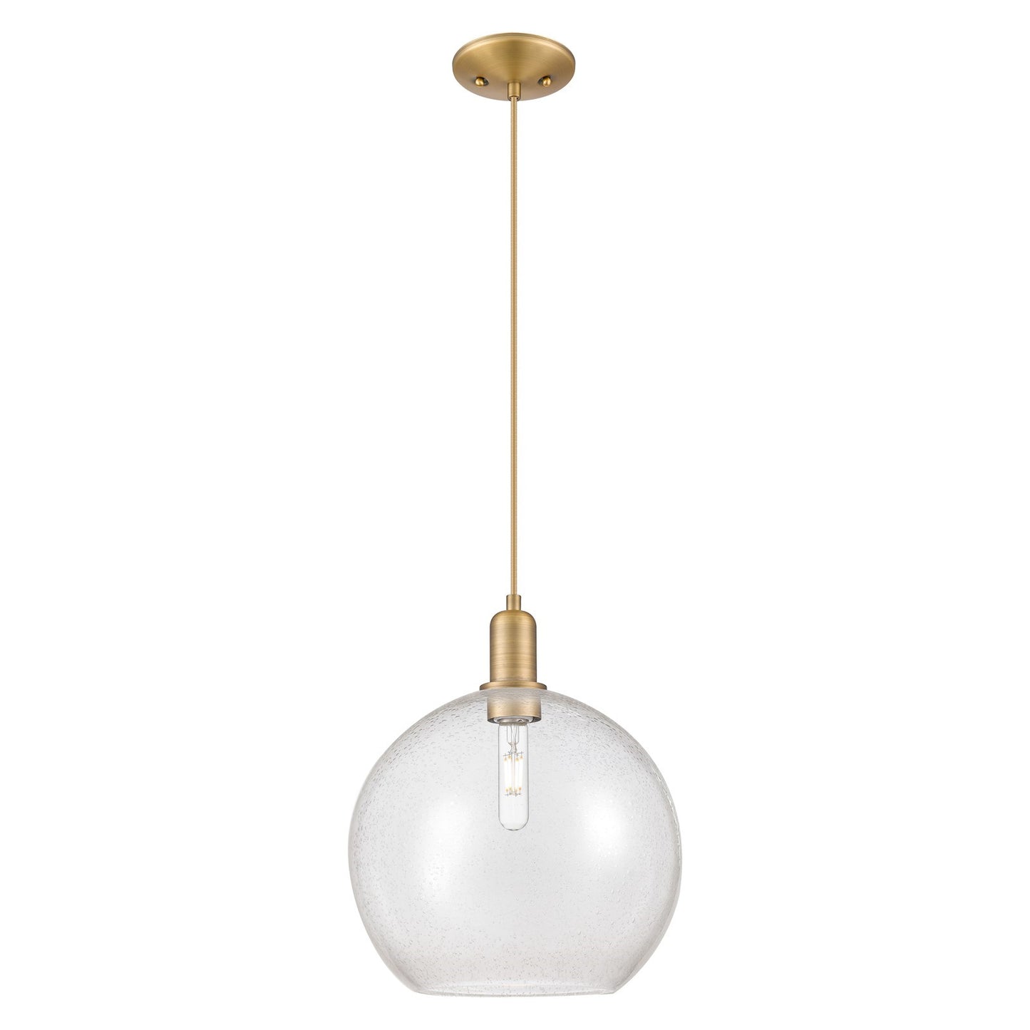Innovations Athens 12in 1-Light Mini Pendant | Industrial Brushed Brass Steel and Seedy Glass | Kitchen Island & Dining Room | Model 716-1P-BB-G124-12