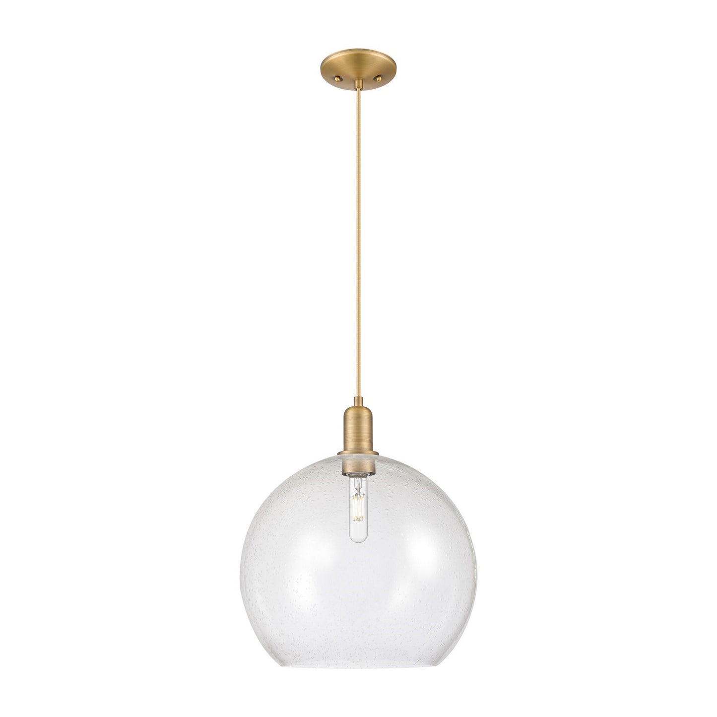 Innovations Athens 14in 1-Light Mini Pendant | Industrial Brushed Brass Steel and Seedy Glass | Kitchen Island & Dining Room | Model 716-1P-BB-G124-14