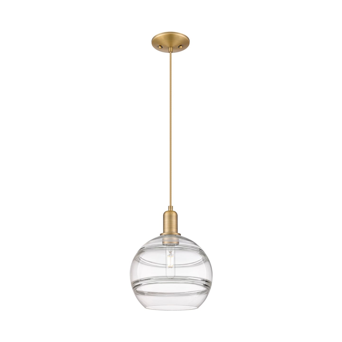 Innovations Rochester 10in 1-Light Mini Pendant | Industrial Brushed Brass Steel and Clear Glass | Kitchen Island & Dining | Model 716-1P-BB-G556-10CL