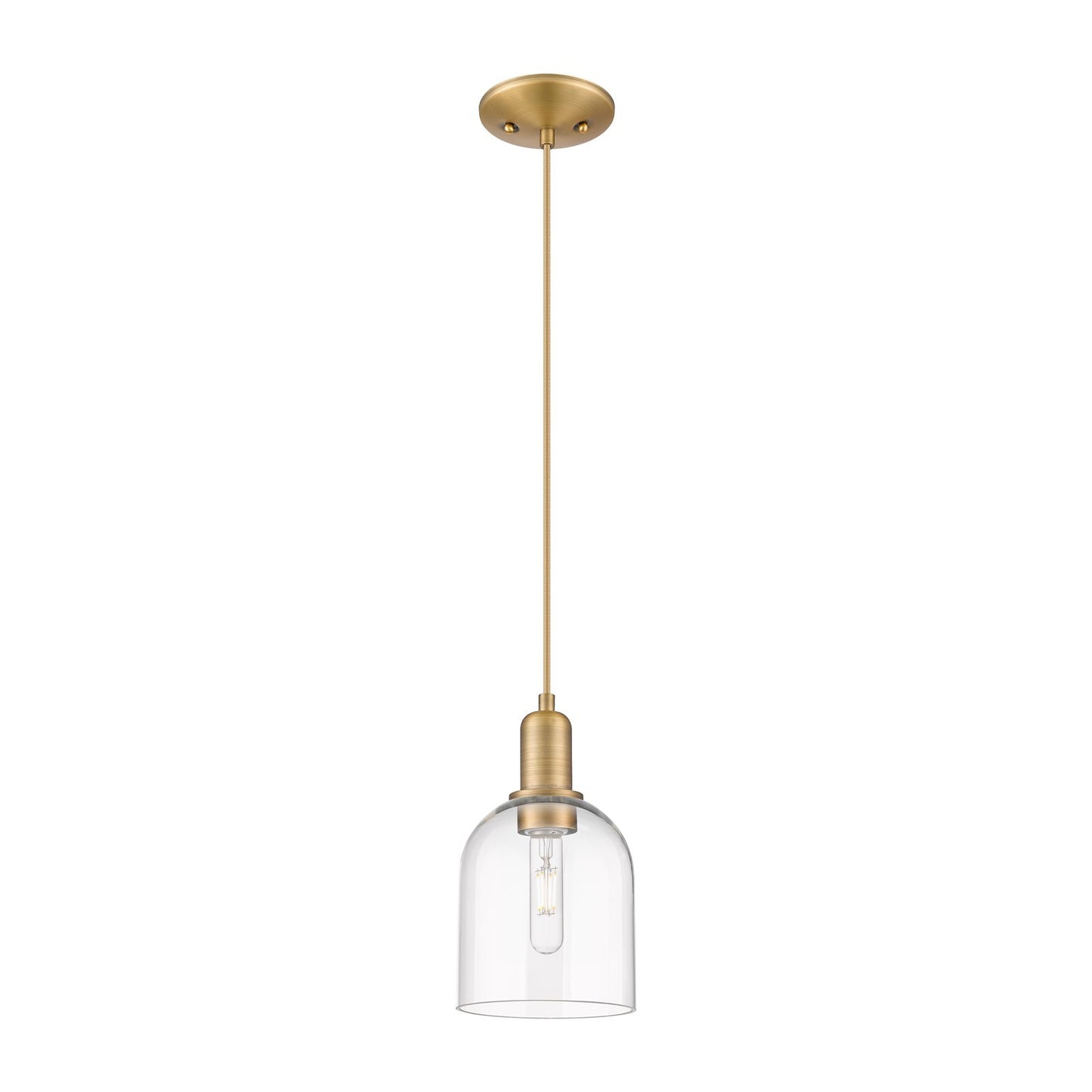 Innovations Bella 6in 1-Light Mini Pendant | Industrial Brushed Brass Steel and Clear Glass | Kitchen Island & Dining Room | Model 716-1P-BB-G558-6CL