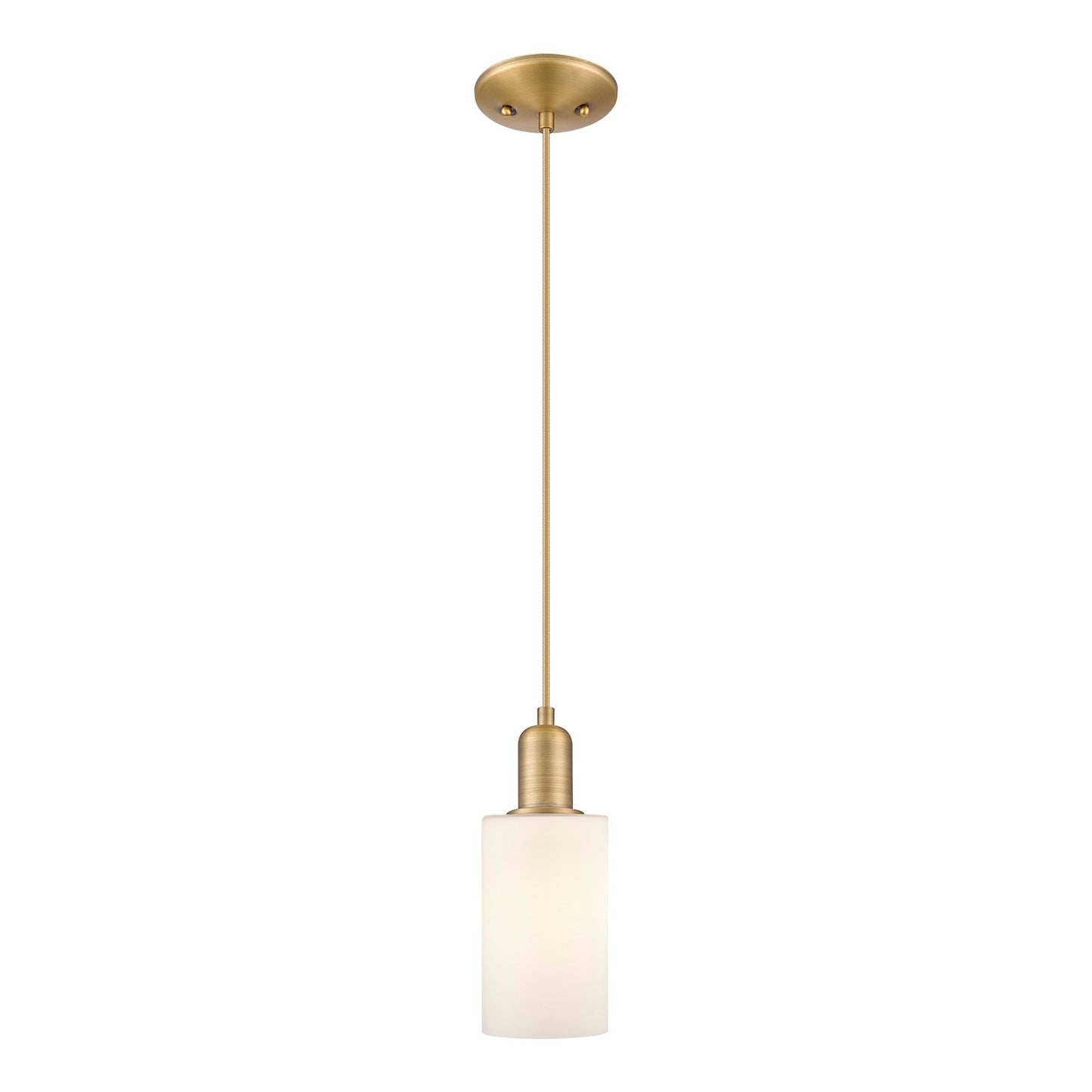 Innovations Clymer 4in 1-Light Mini Pendant | Industrial Brushed Brass and Matte White Glass | Kitchen Island & Dining Room | 3.88 | Model 716-1P-BB-G801