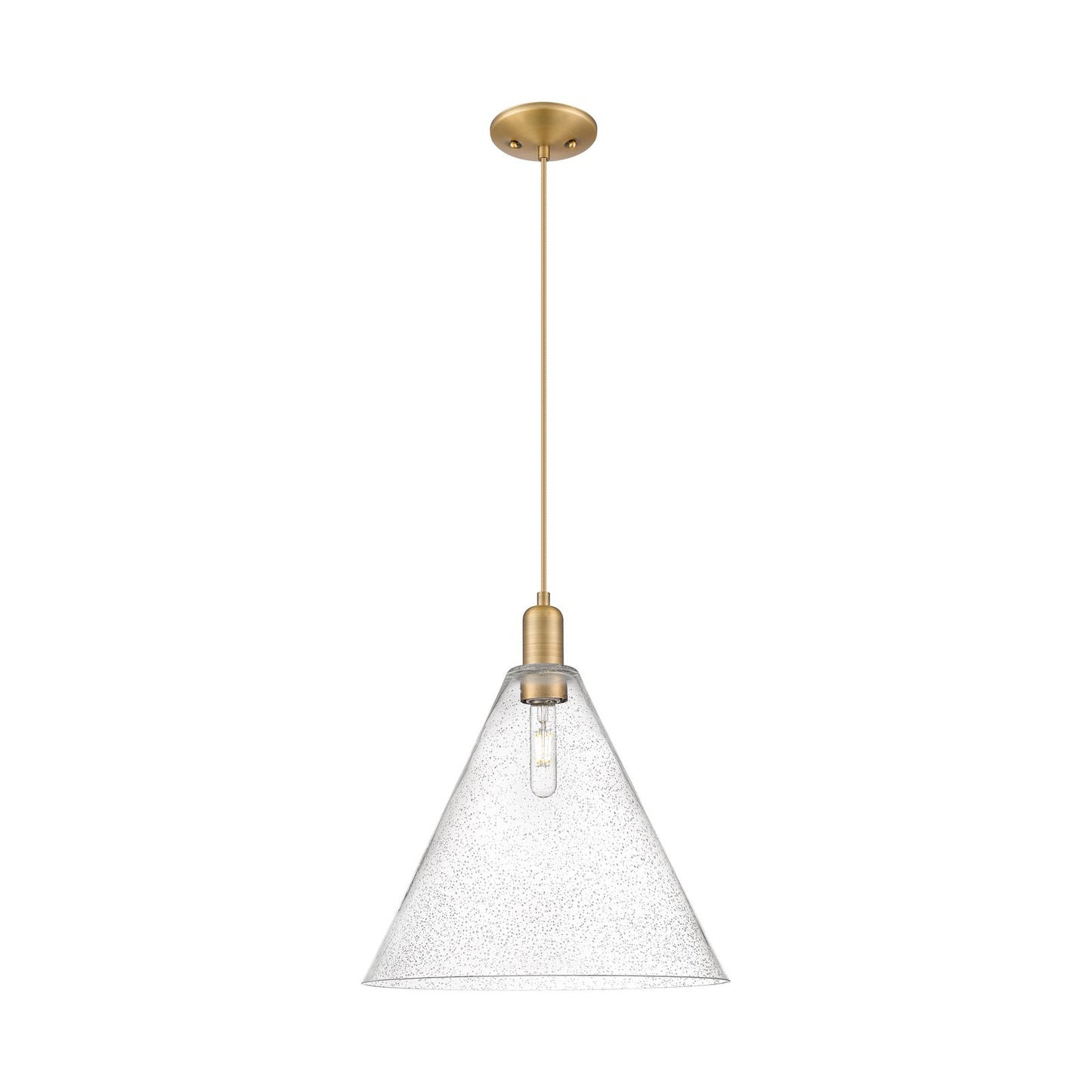 Innovations Berkshire Glass 16in 1-Light Mini Pendant | Industrial Brushed Brass Steel and Seedy Glass | Kitchen Island & Dining | Model 716-1P-BB-GBC-164