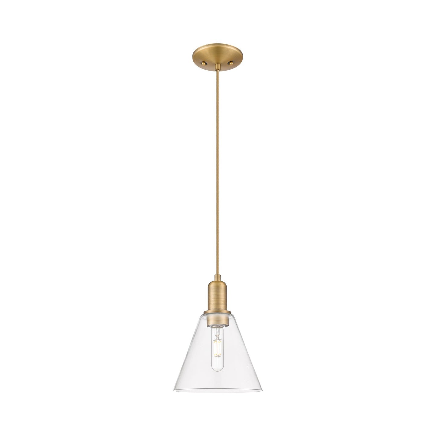 Innovations Berkshire Glass 8in 1-Light Mini Pendant | Industrial Brushed Brass and Clear Glass | Kitchen Island & Dining Room | Model 716-1P-BB-GBC-82