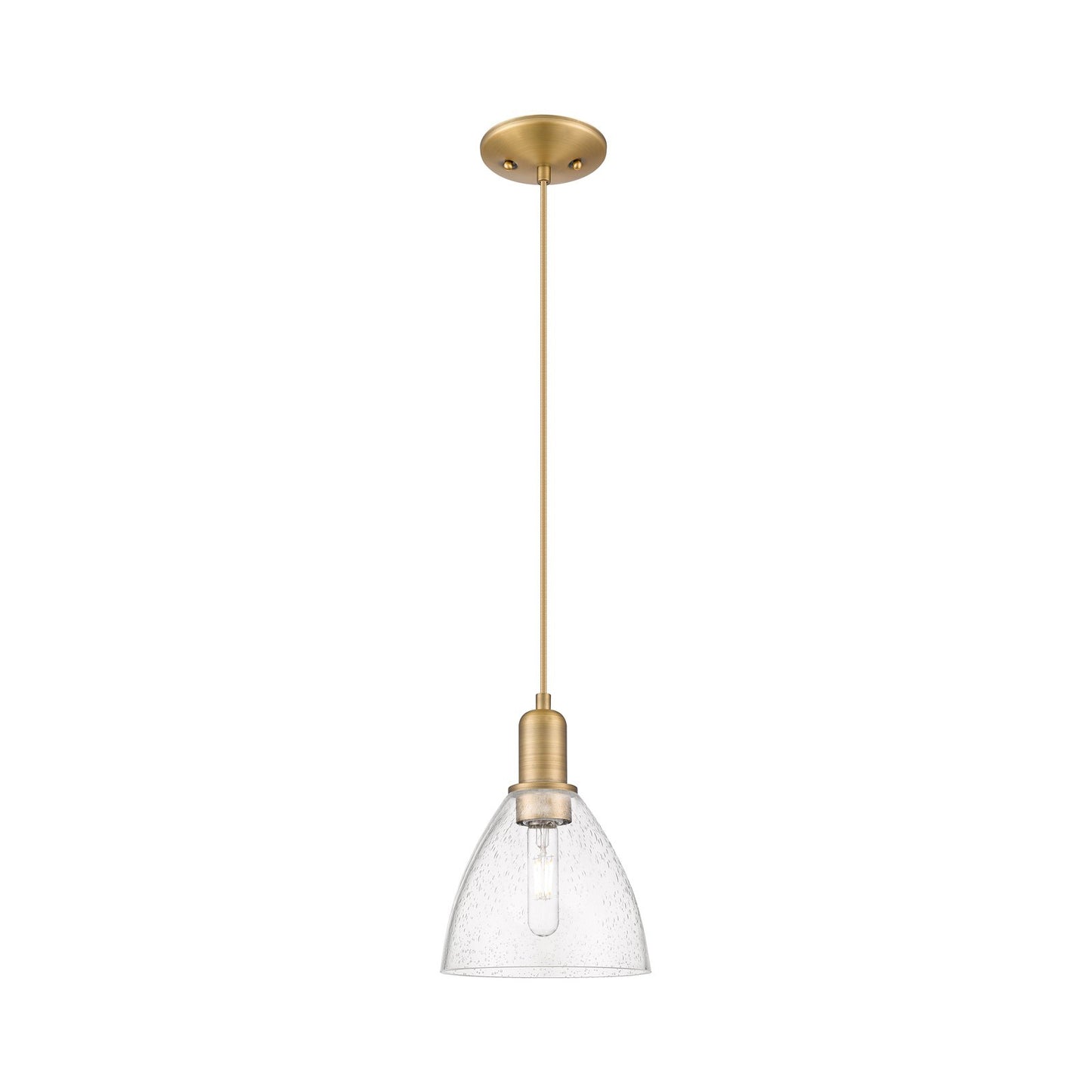 Innovations Bristol 8in 1-Light Mini Pendant | Industrial Brushed Brass Steel and Seedy Glass Dome | Kitchen Island & Dining | Model 716-1P-BB-GBD-754