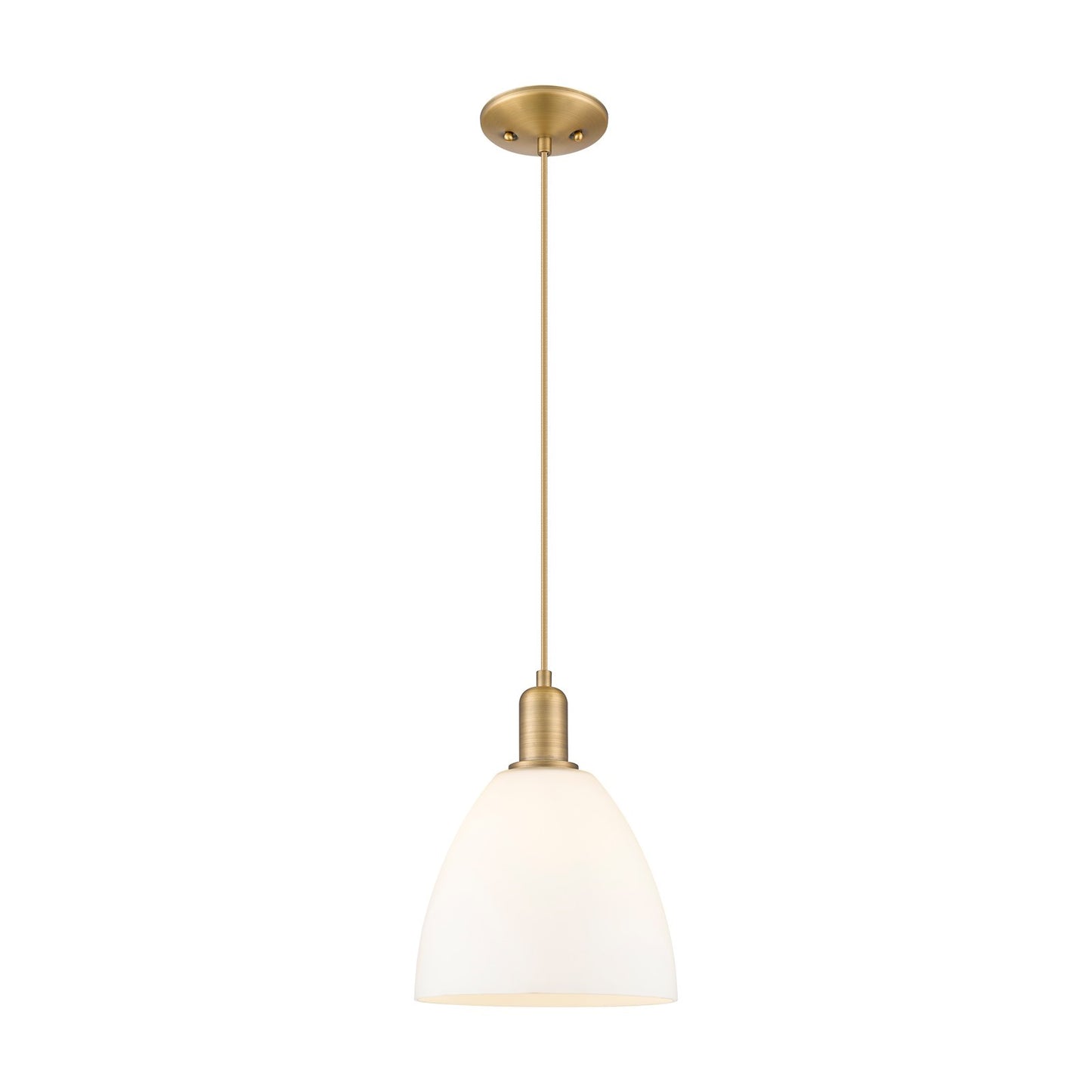 Innovations Bristol 9in 1-Light Mini Pendant | Industrial Brushed Brass Steel and Matte White Glass | Kitchen Island & Dining | Model 716-1P-BB-GBD-91