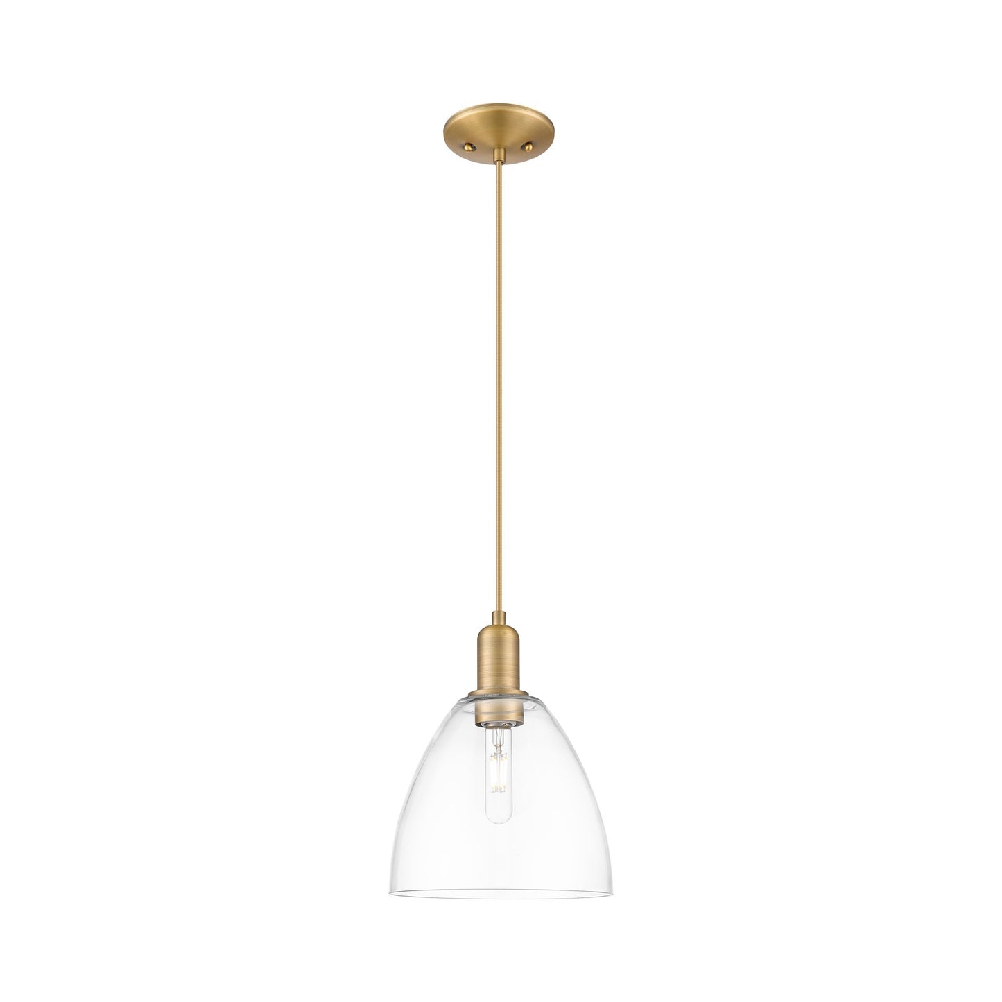 Innovations Bristol 9in 1-Light Mini Pendant | Industrial Brushed Brass and Clear Glass | Kitchen Island & Dining Room | 9 x 9 x | Model 716-1P-BB-GBD-92