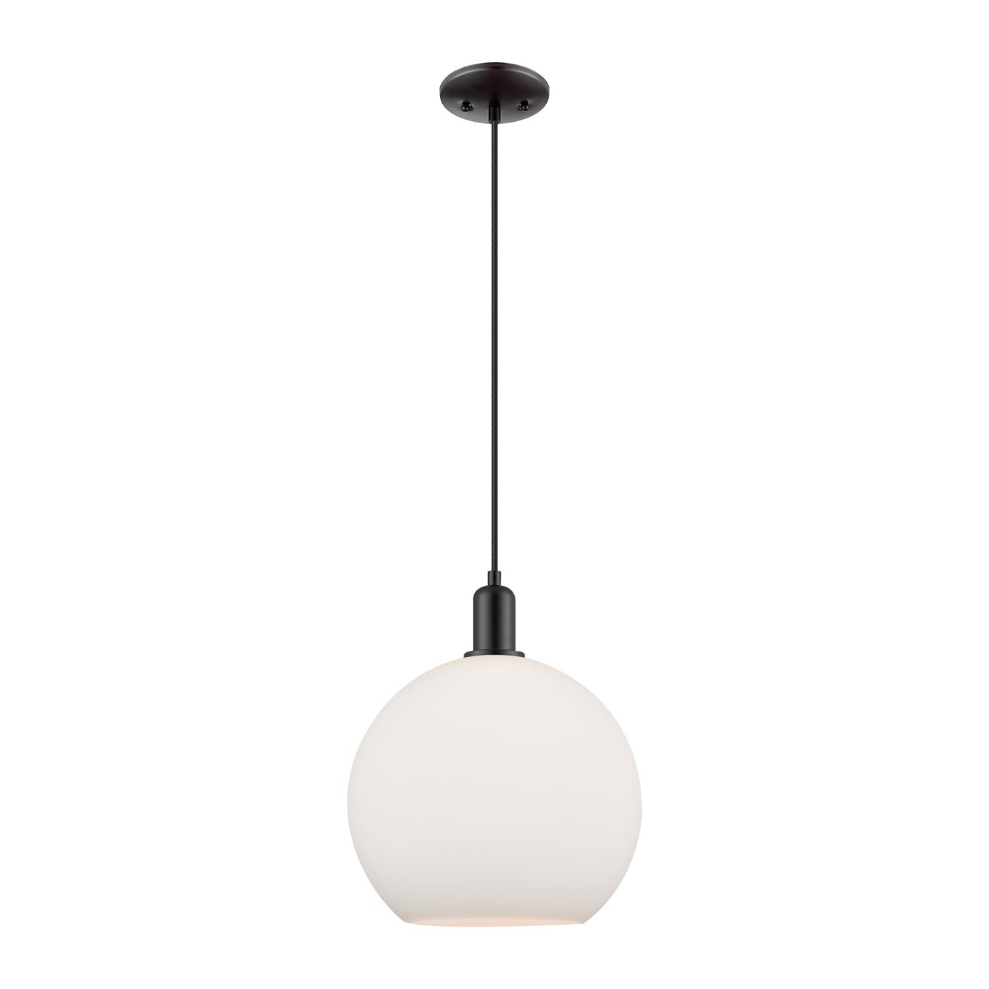 Innovations Athens 12in 1-Light Mini Pendant | Industrial Matte Black Steel and Matte White Glass | Kitchen Island & Dining Room | Model 716-1P-BK-G121-12