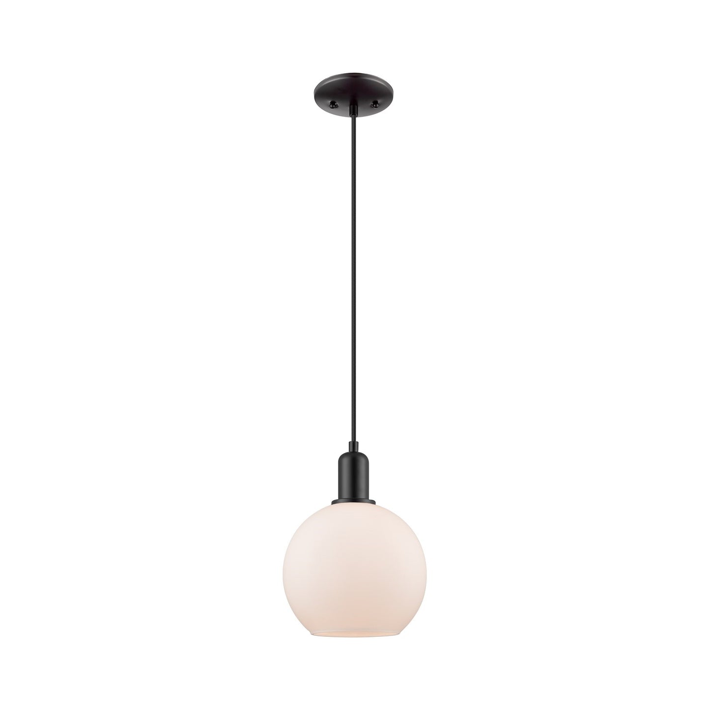 Innovations Athens 8in 1-Light Mini Pendant | Industrial Matte Black Steel and Matte White Glass | Kitchen Island & Dining Room | Model 716-1P-BK-G121-8