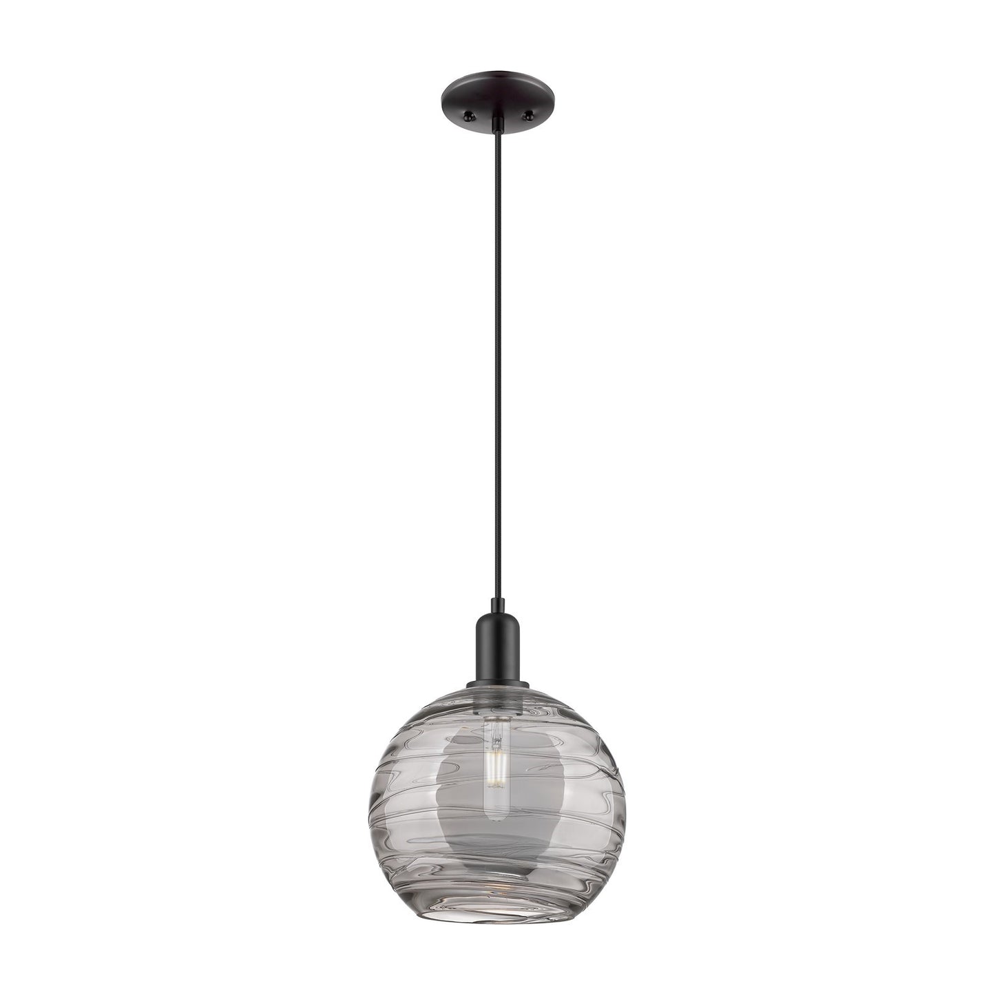 Innovations Athens Deco Swirl 10in 1-Light Mini Pendant | Industrial Matte Black Steel and Clear Glass | Kitchen Island & | Model 716-1P-BK-G1213-10CL