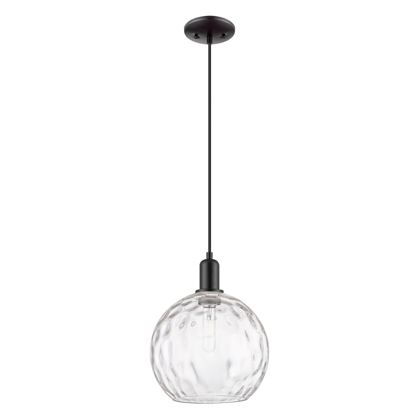 Innovations Athens Water Glass 10in 1-Light Mini Pendant | Industrial Matte Black Steel and Clear Water Glass | Kitchen Island | Model 716-1P-BK-G1215-10
