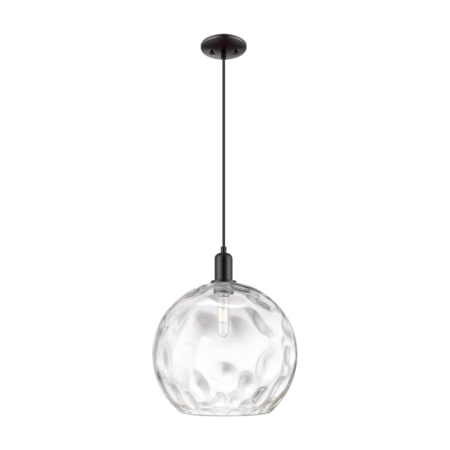 Innovations Athens Water Glass 13in 1-Light Mini Pendant | Industrial Matte Black Steel and Clear Water Glass | Kitchen Island | Model 716-1P-BK-G1215-14