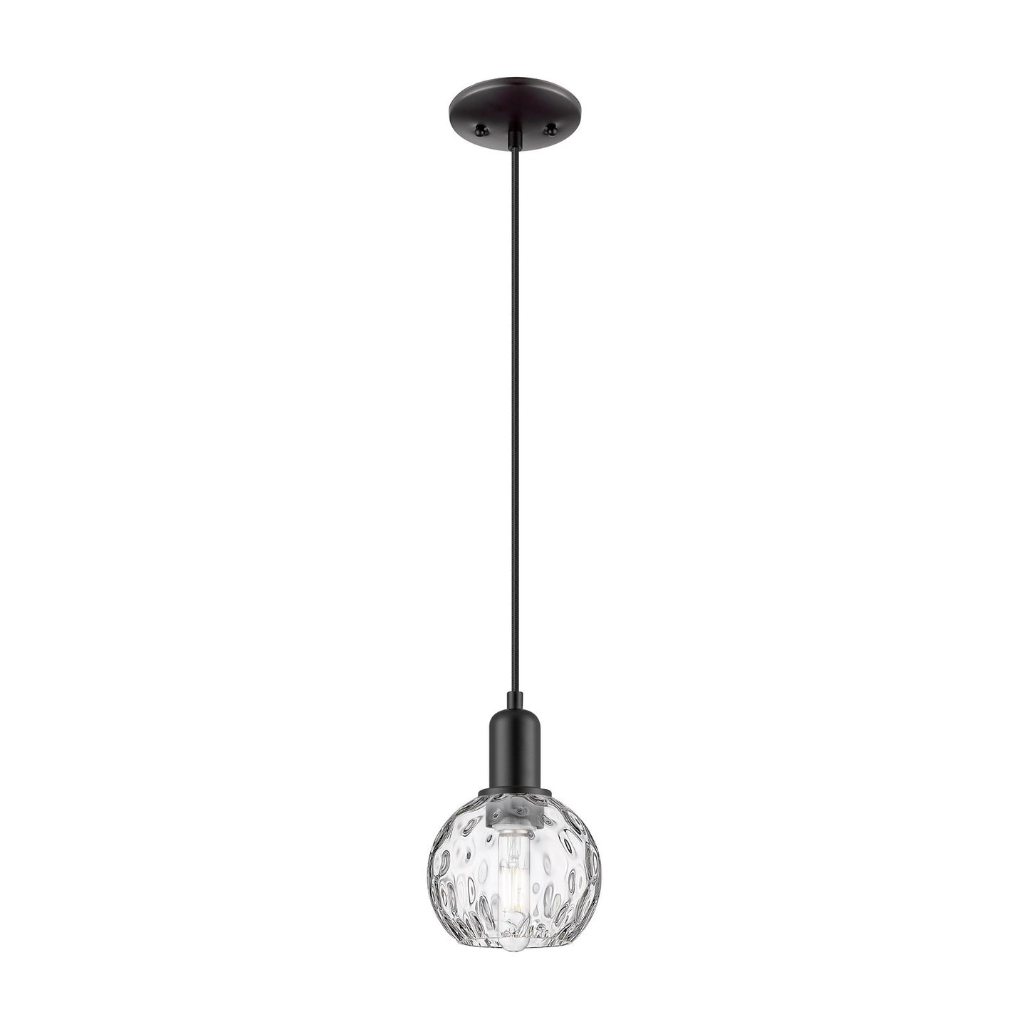 Innovations Athens Water Glass 6in 1-Light Mini Pendant | Industrial Matte Black Steel and Clear Glass | Kitchen Island & Dining | Model 716-1P-BK-G1215-6
