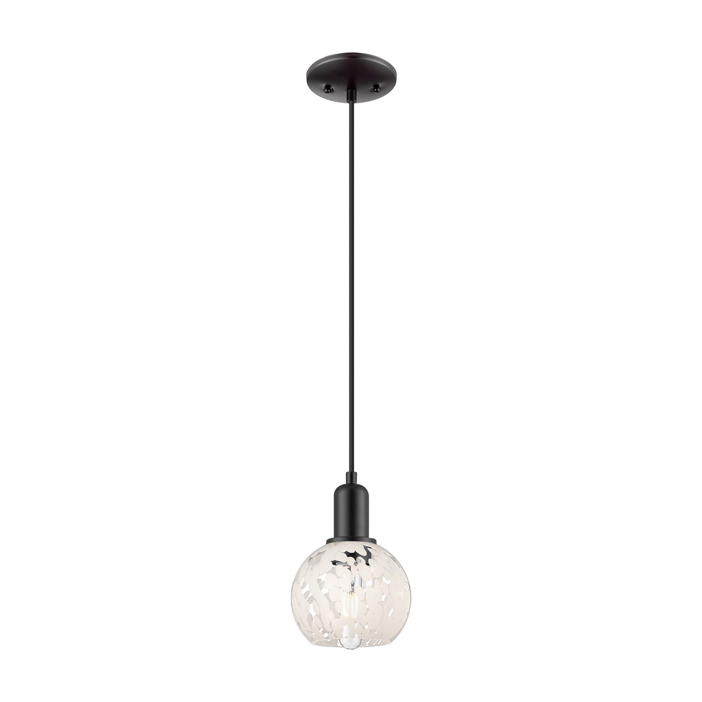 Innovations Lighting White Mouchette 6in 1-Light Mini Pendant | Industrial Matte Black Steel and White Mouchette Glass | Model 716-1P-BK-G1216-6WM