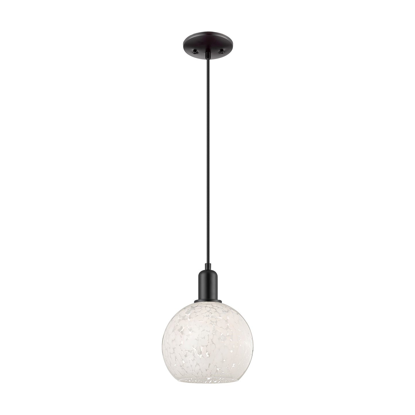 Innovations White Mouchette 8in 1-Light Mini Pendant | Industrial Matte Black Steel and White Mouchette Glass | Kitchen Island | Model 716-1P-BK-G1216-8WM