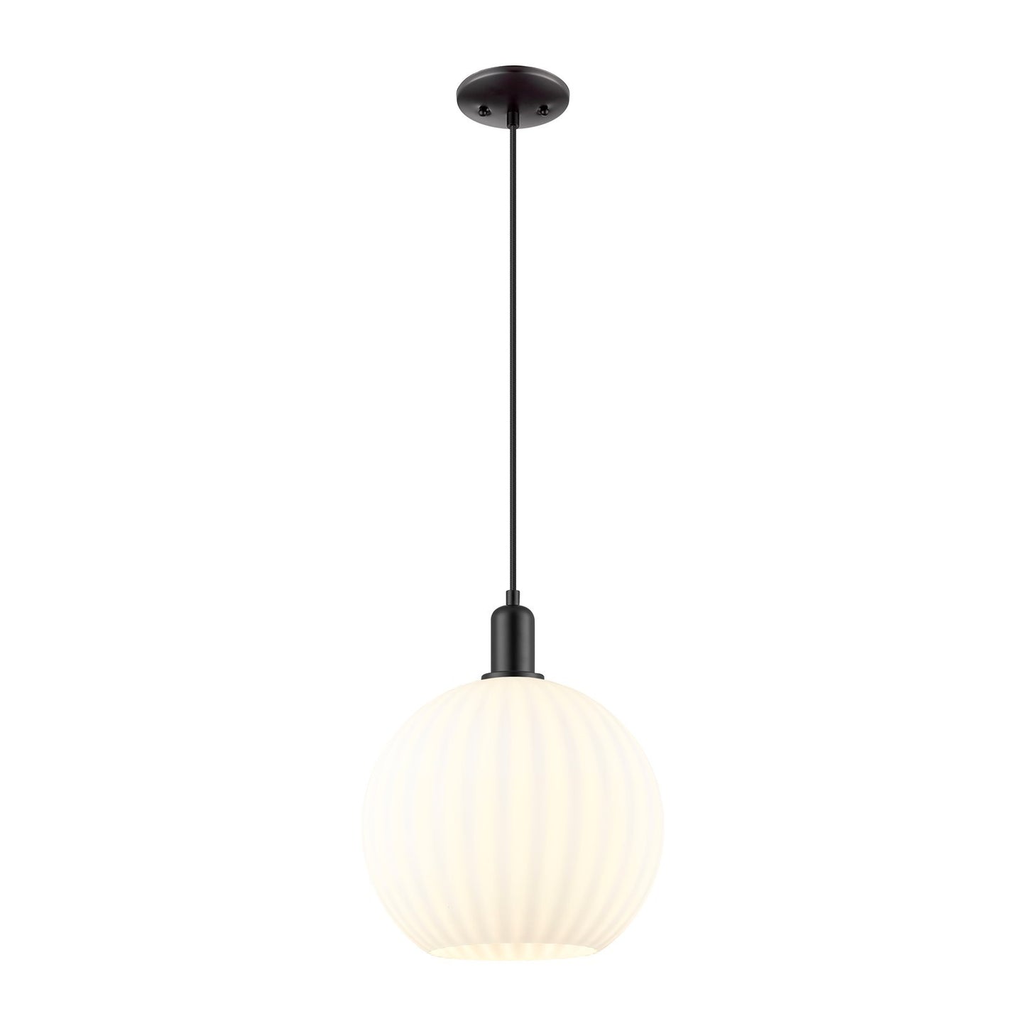 Innovations Lighting Arcadia 12in 1-Light Mini Pendant | Industrial Matte Black and White Venetian Glass | Kitchen Island & | Model 716-1P-BK-G1217-12WV