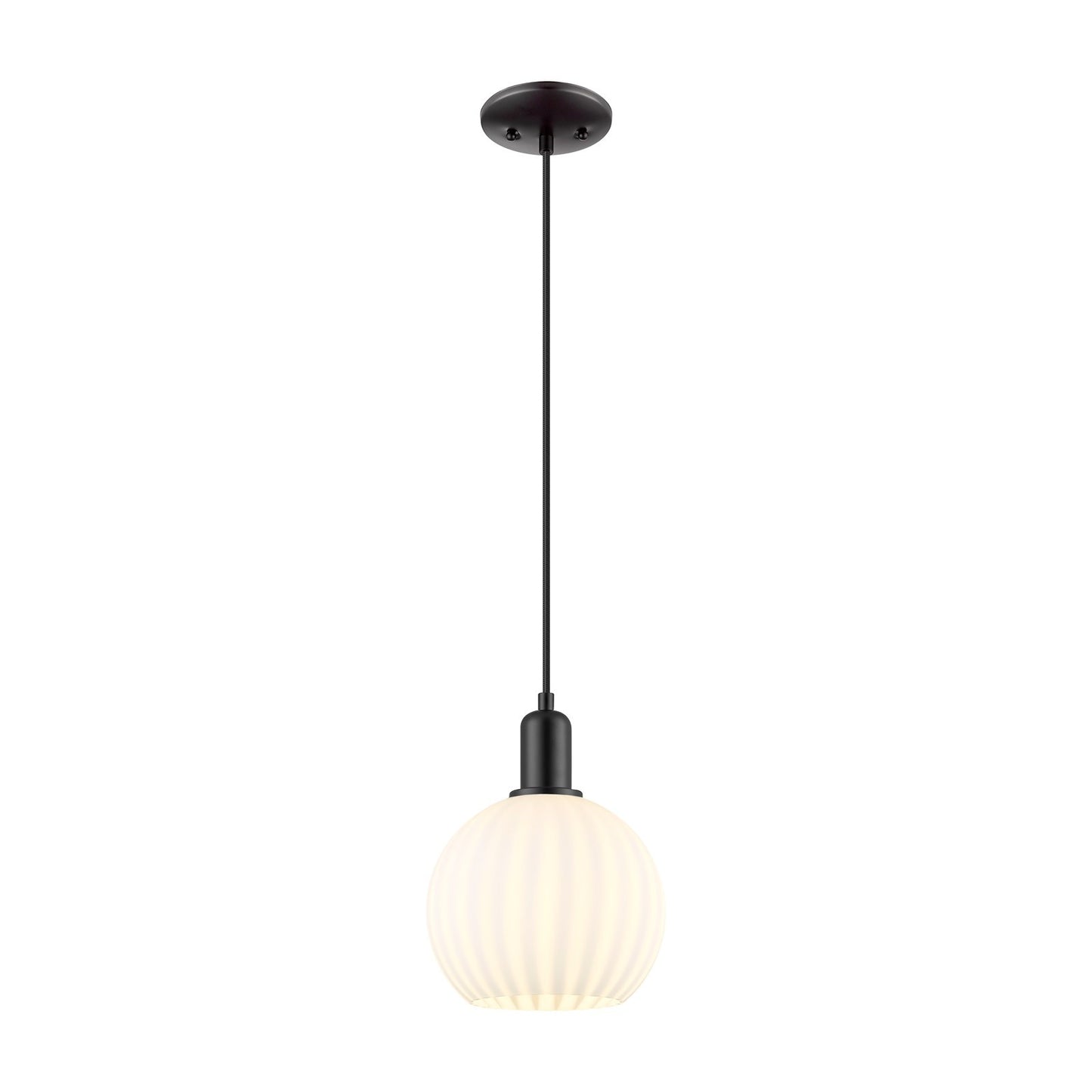 Innovations Arcadia 8in 1-Light Mini Pendant | Industrial Matte Black Steel and White Venetian Glass | Kitchen Island & Dining | Model 716-1P-BK-G1217-8WV